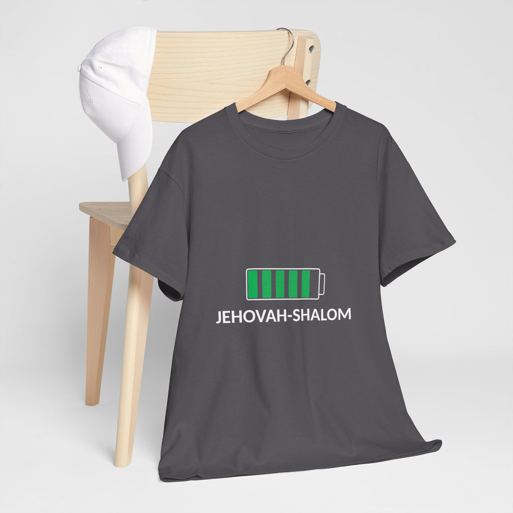 Jehovah-Shalom Battery Graphic Tee — Christian Faith Peace T-Shirt