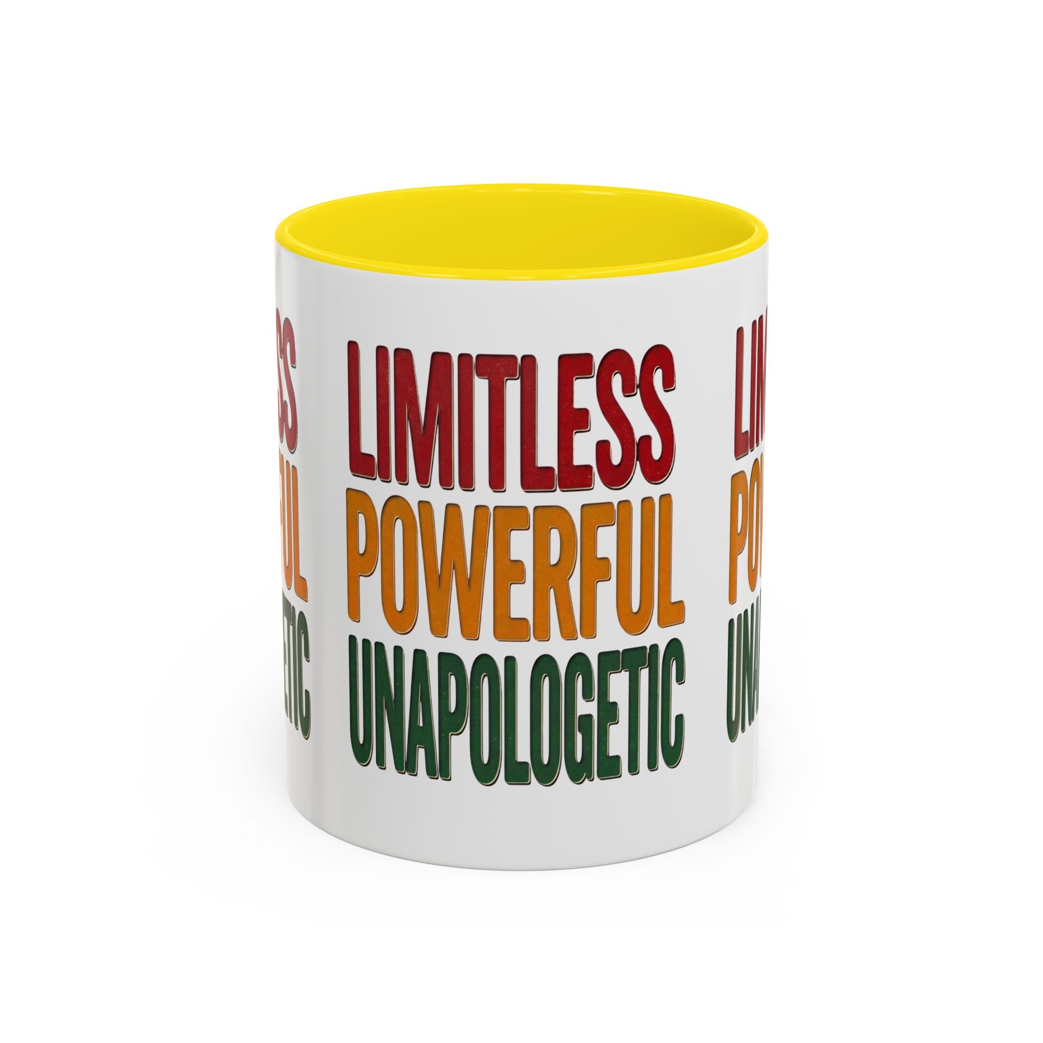 Accent Mug — "Limitless Powerful Unapologetic" Motivational Coffee Cup