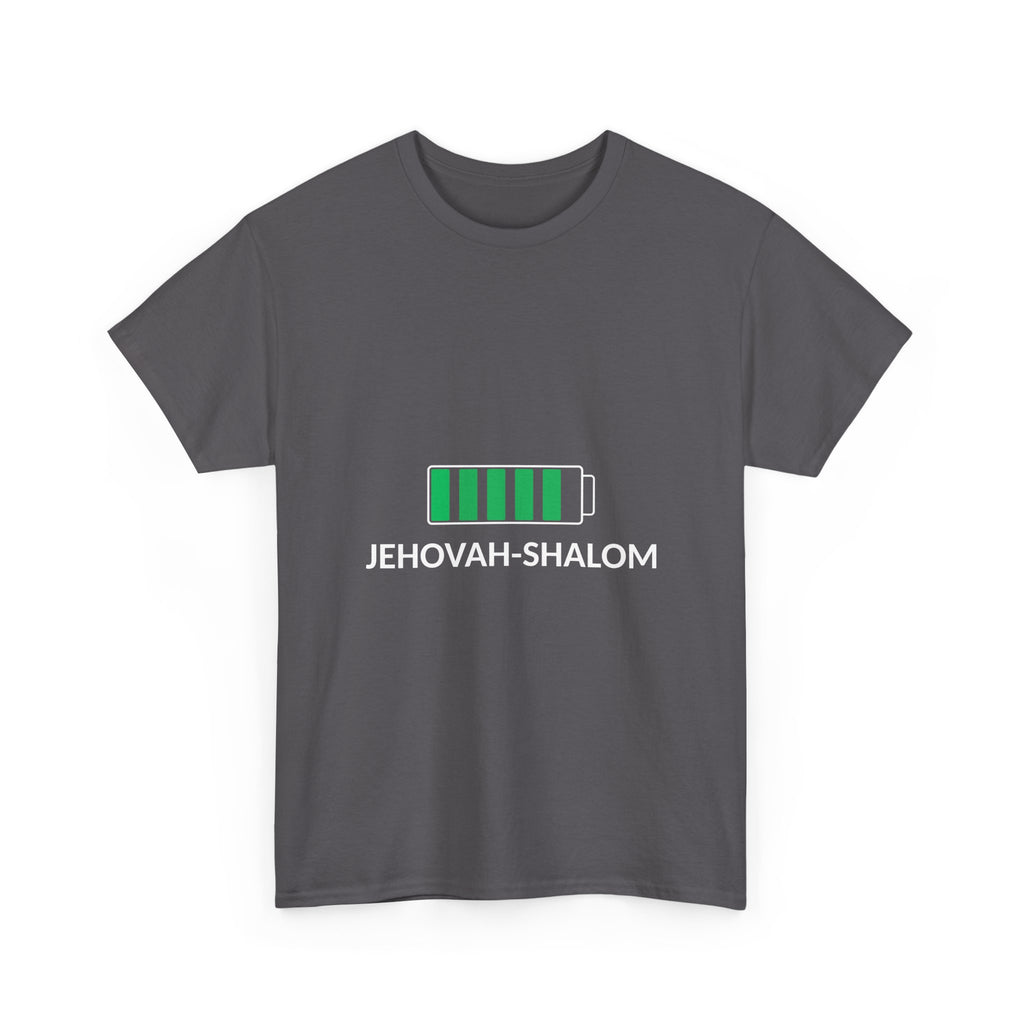 Jehovah-Shalom Battery Graphic Tee — Christian Faith Peace T-Shirt