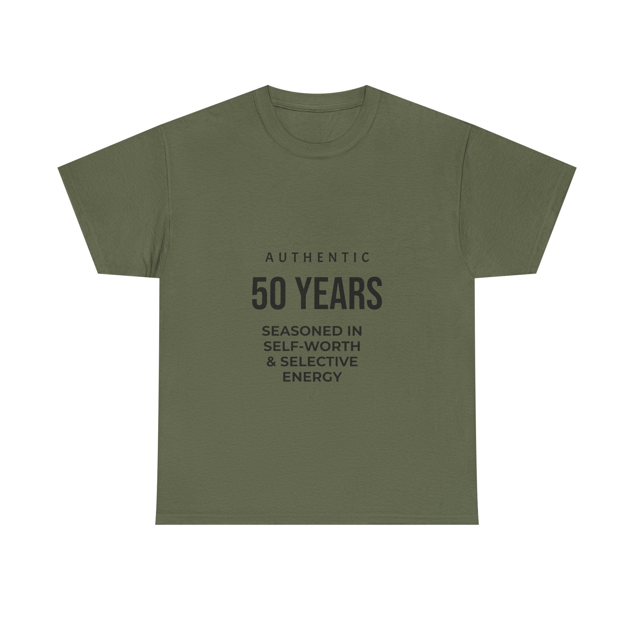 50 Years Seasoned In Self-Worth Tee — Selective Energy Birthday Shirt