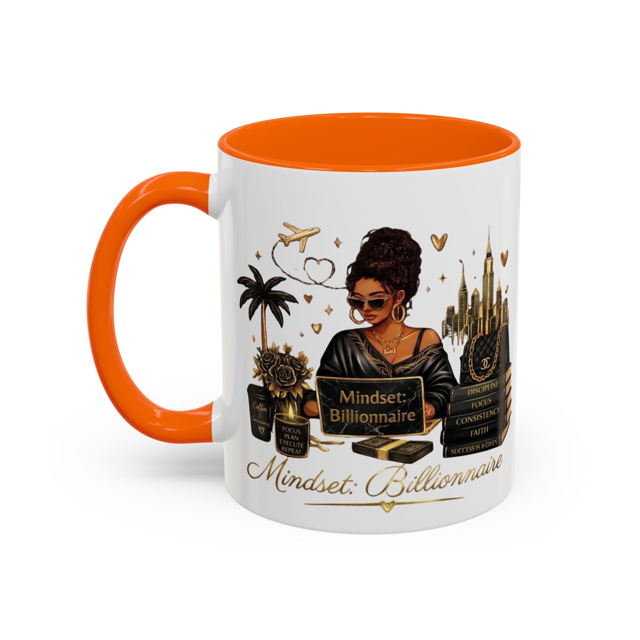 Mindset: Billionaire Accent Coffee Mug — Inspirational Black Woman Design (11/15 oz)