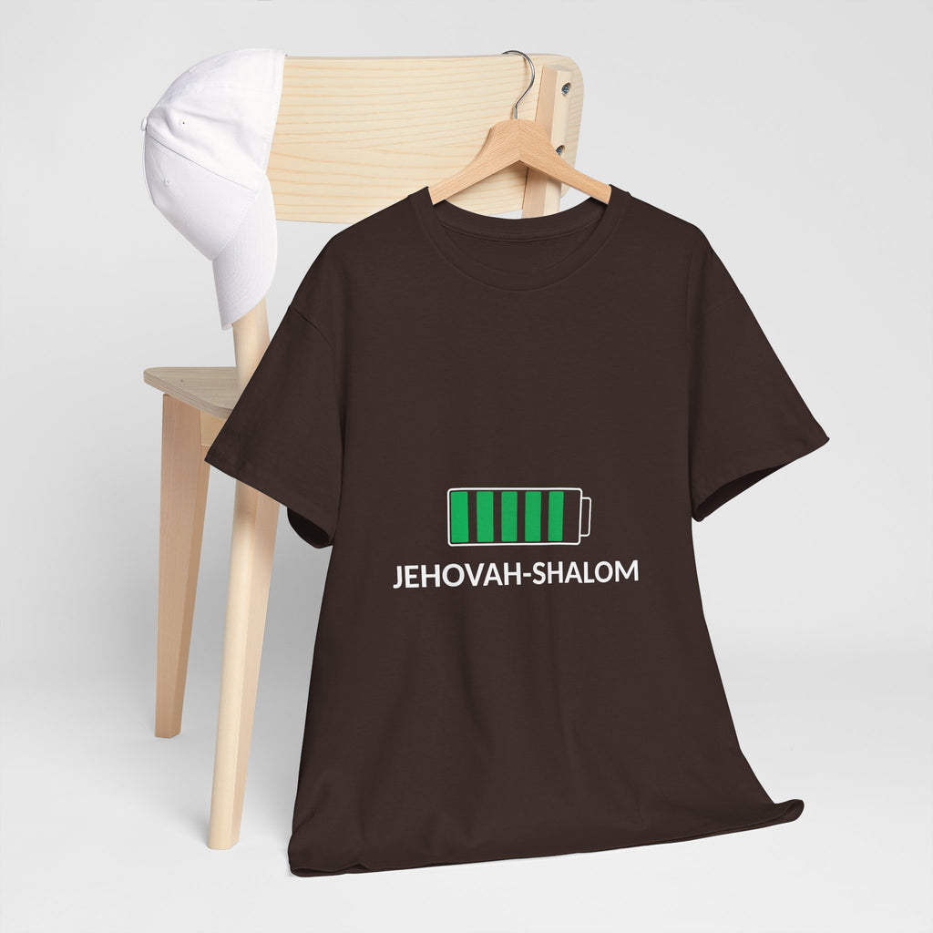 Jehovah-Shalom Battery Graphic Tee — Christian Faith Peace T-Shirt