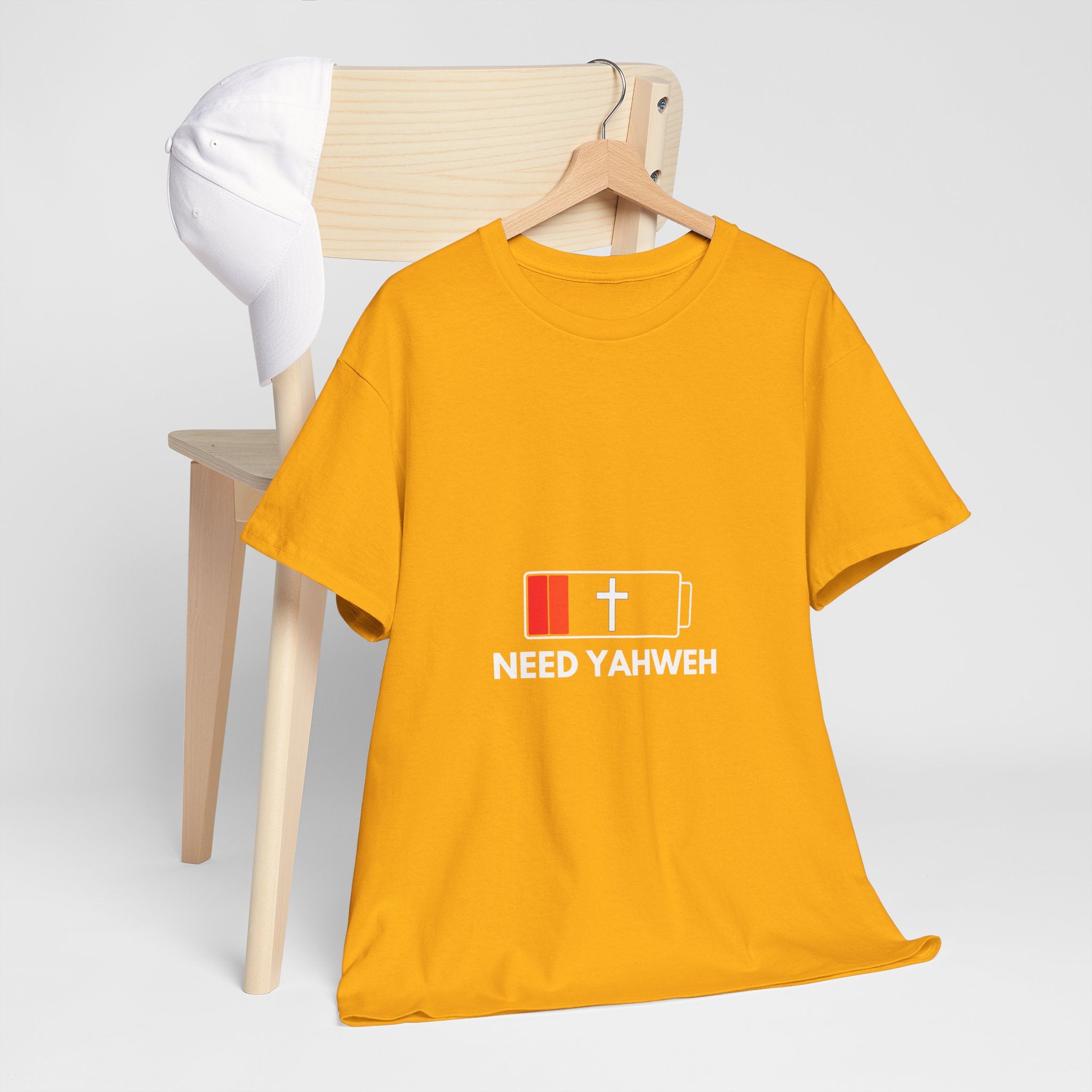 Christian T-Shirt - Low Battery Cross Design "Need Yahweh" Faith Tee