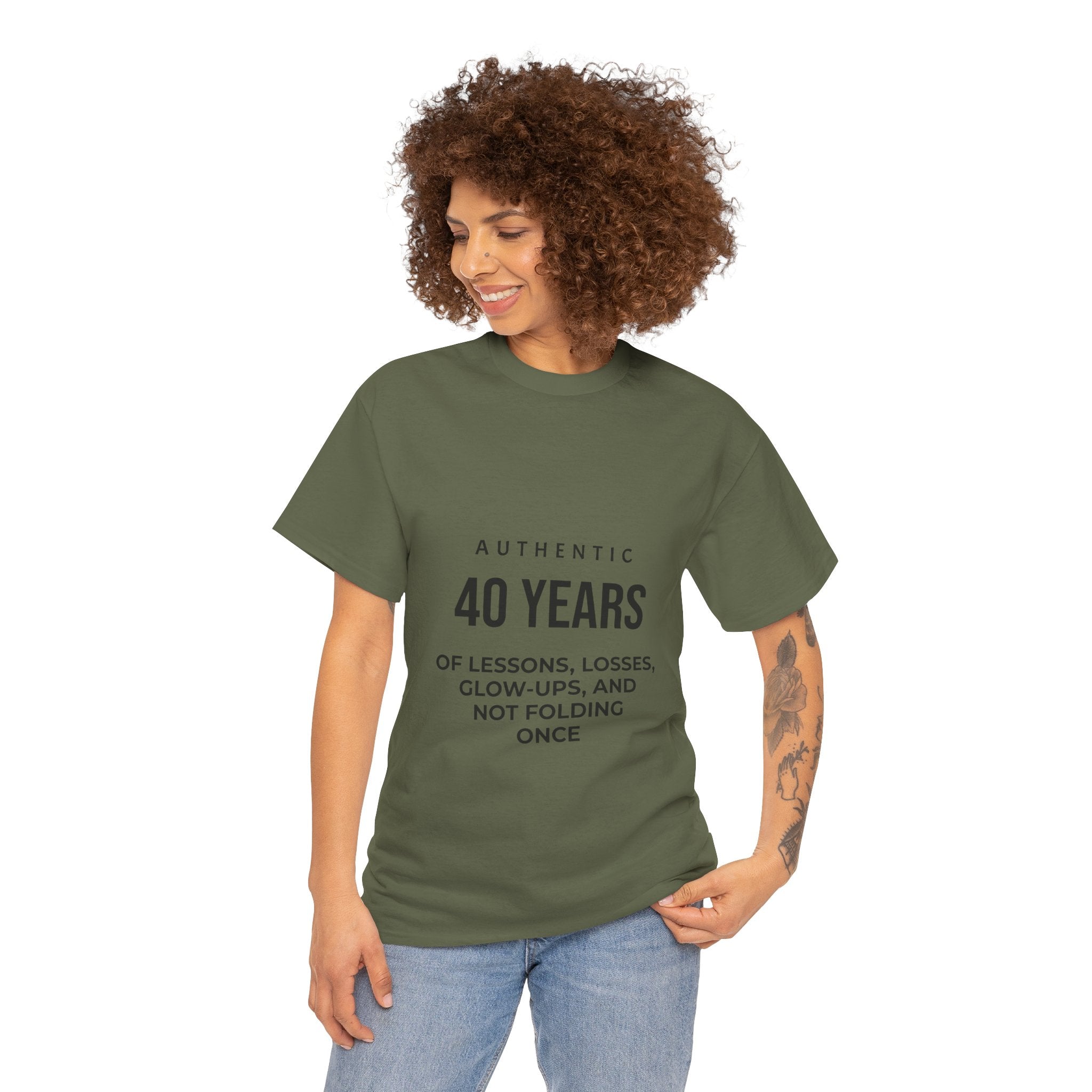 40 Years of Lessons Tee — "40 Years of Lessons, Losses, Glow-Ups, and Not Folding Once"