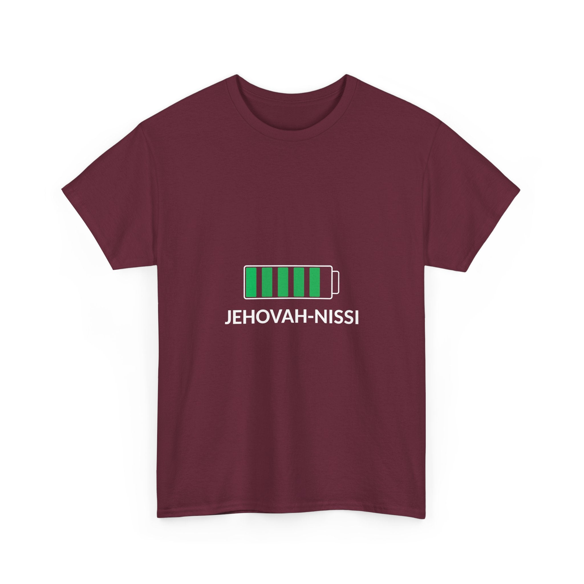 Jehovah-Nissi Battery Tee — Christian Faith Graphic T-Shirt