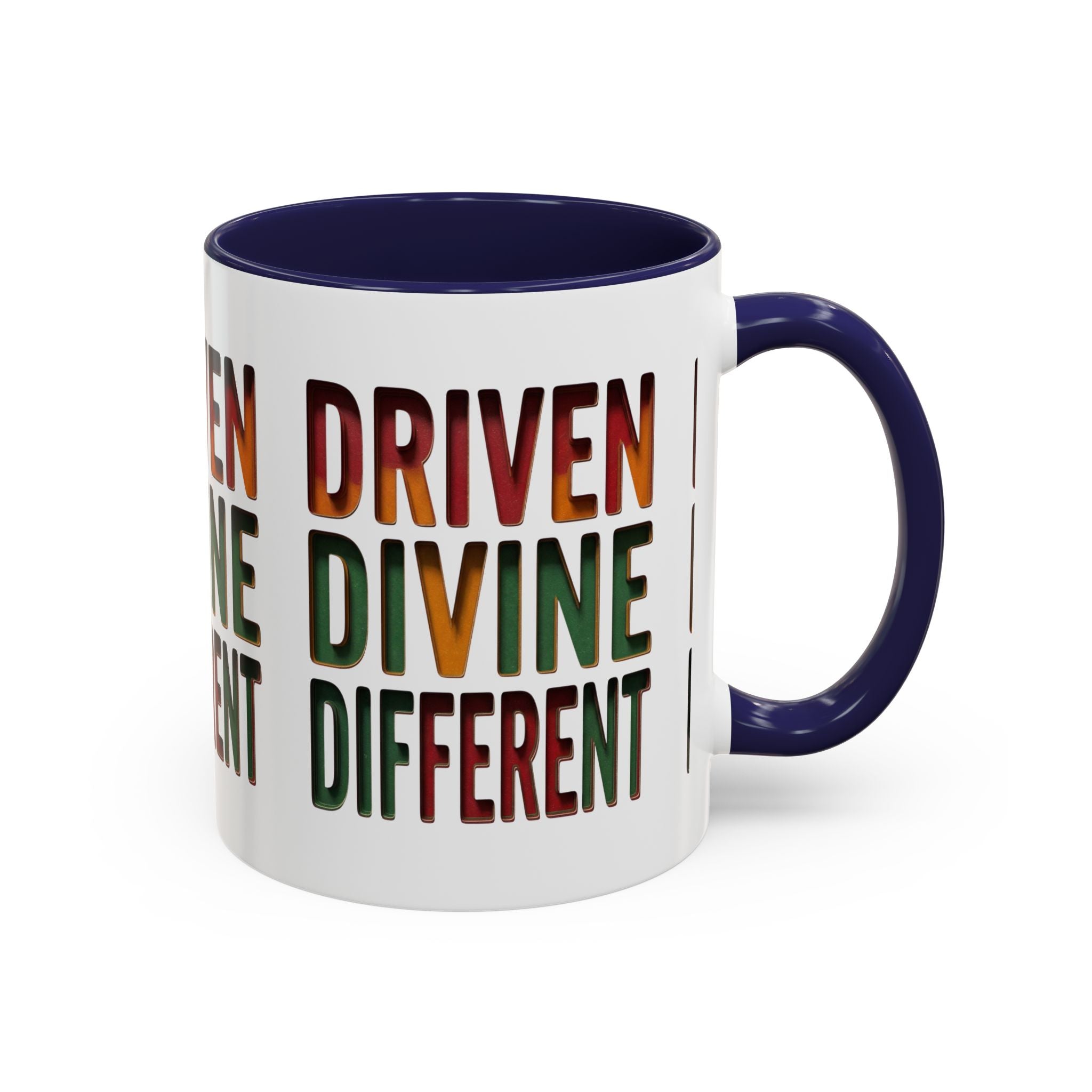 Driven Divine Different Accent Coffee Mug – Inspirational Rasta Color Typography (11/15oz)