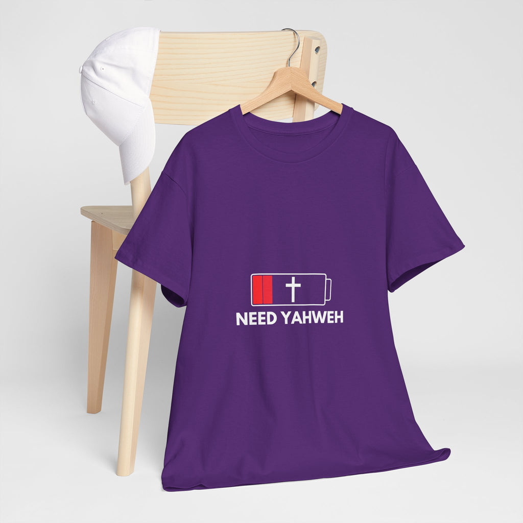 Christian T-Shirt - Low Battery Cross Design "Need Yahweh" Faith Tee