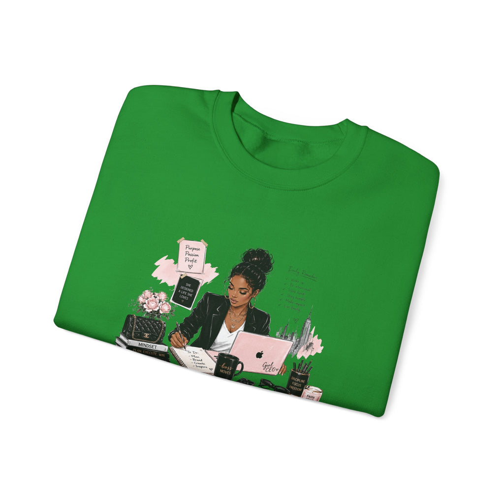 Crewneck Sweatshirt — Girl Boss Desk Illustration (“My Life, Mental Health”)