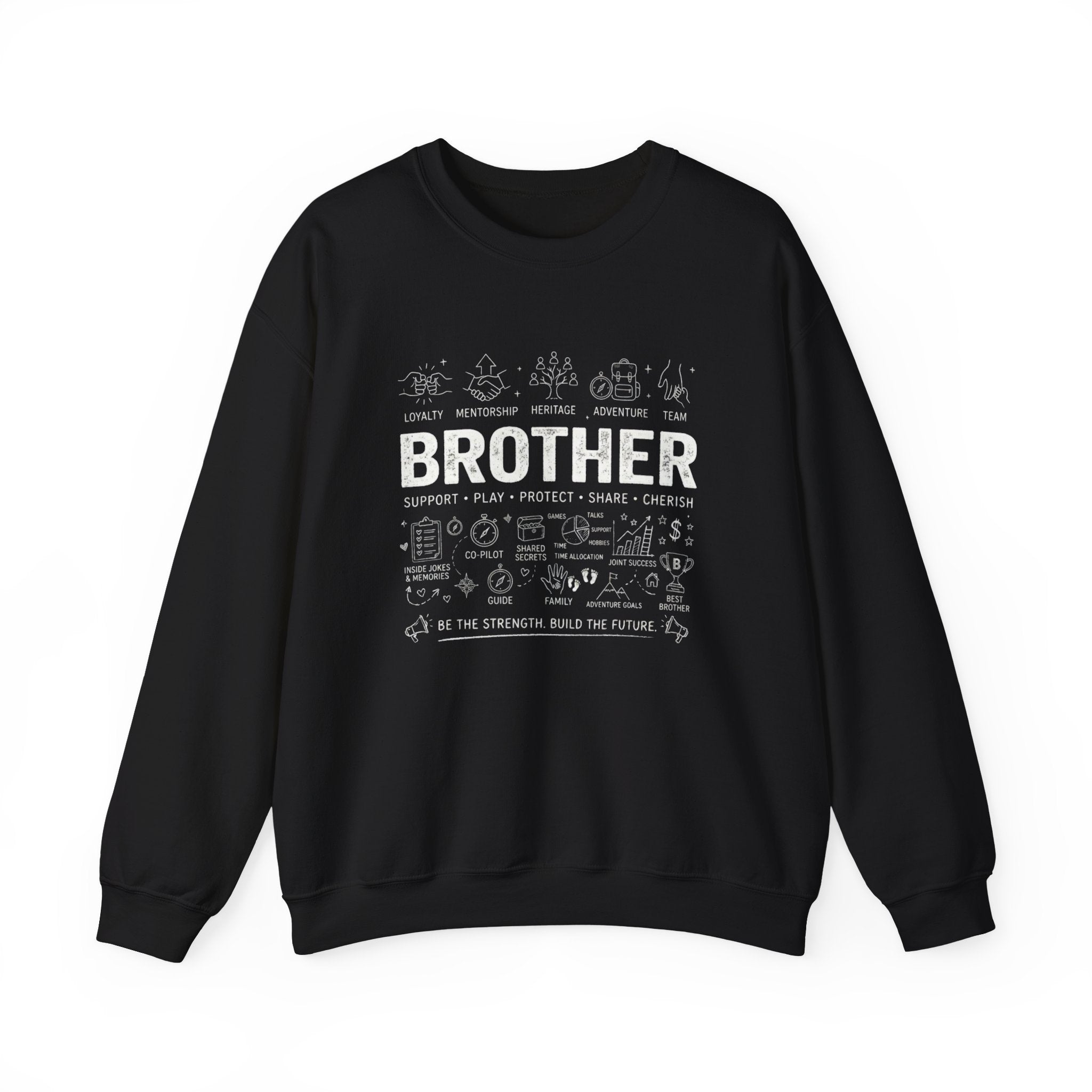 Brother Crewneck Sweatshirt – Brotherhood Icons Design (Loyalty, Mentorship, Adventure)