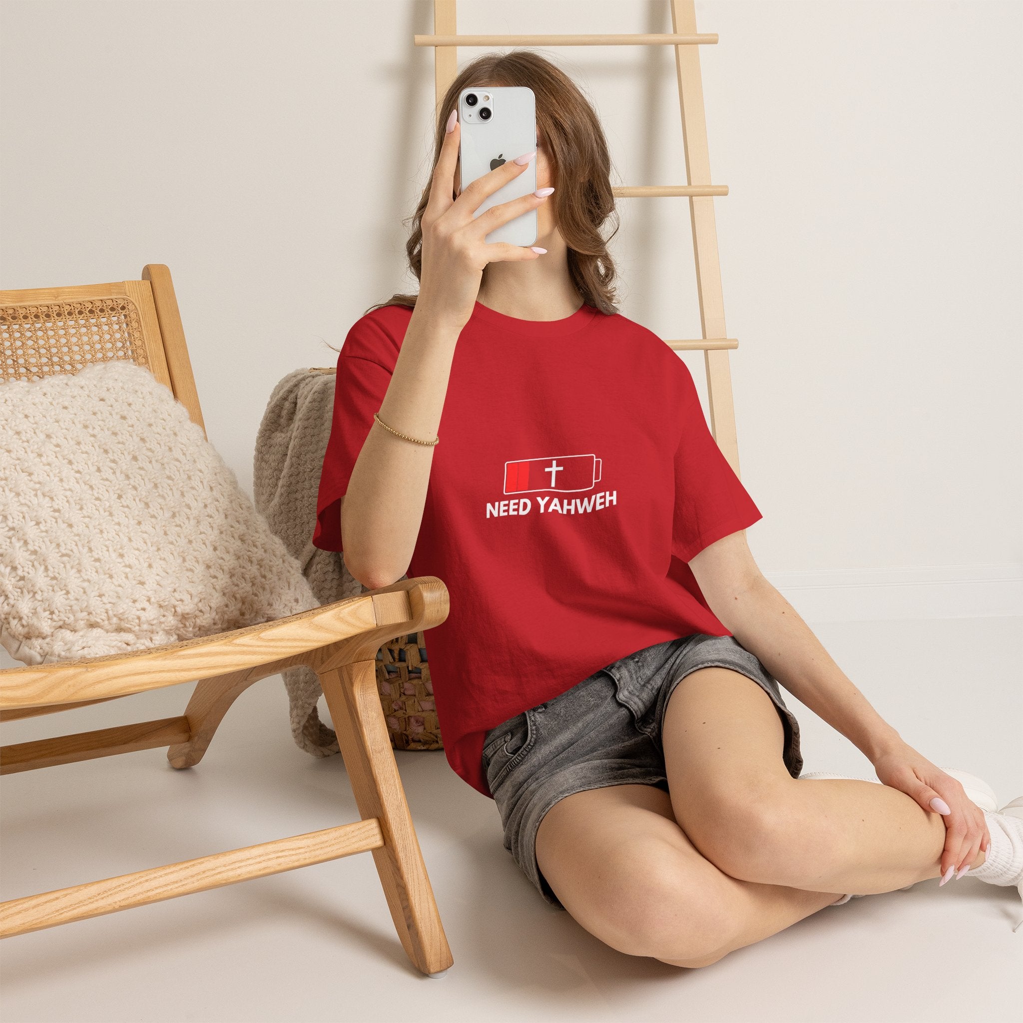 Christian T-Shirt - Low Battery Cross Design "Need Yahweh" Faith Tee