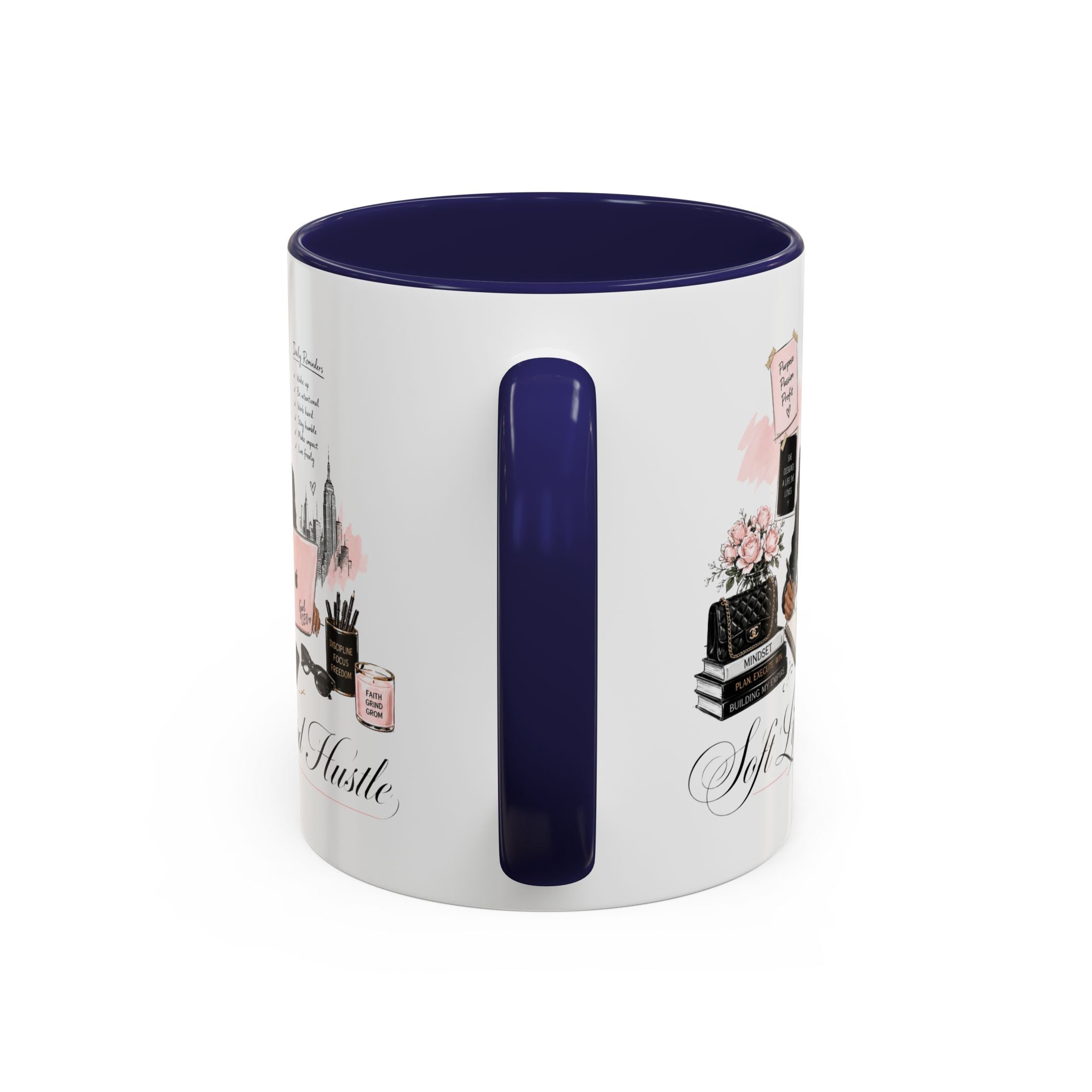 Soft Life, Hard Hustle Accent Coffee Mug – Pink & Black Motivational Office Gift