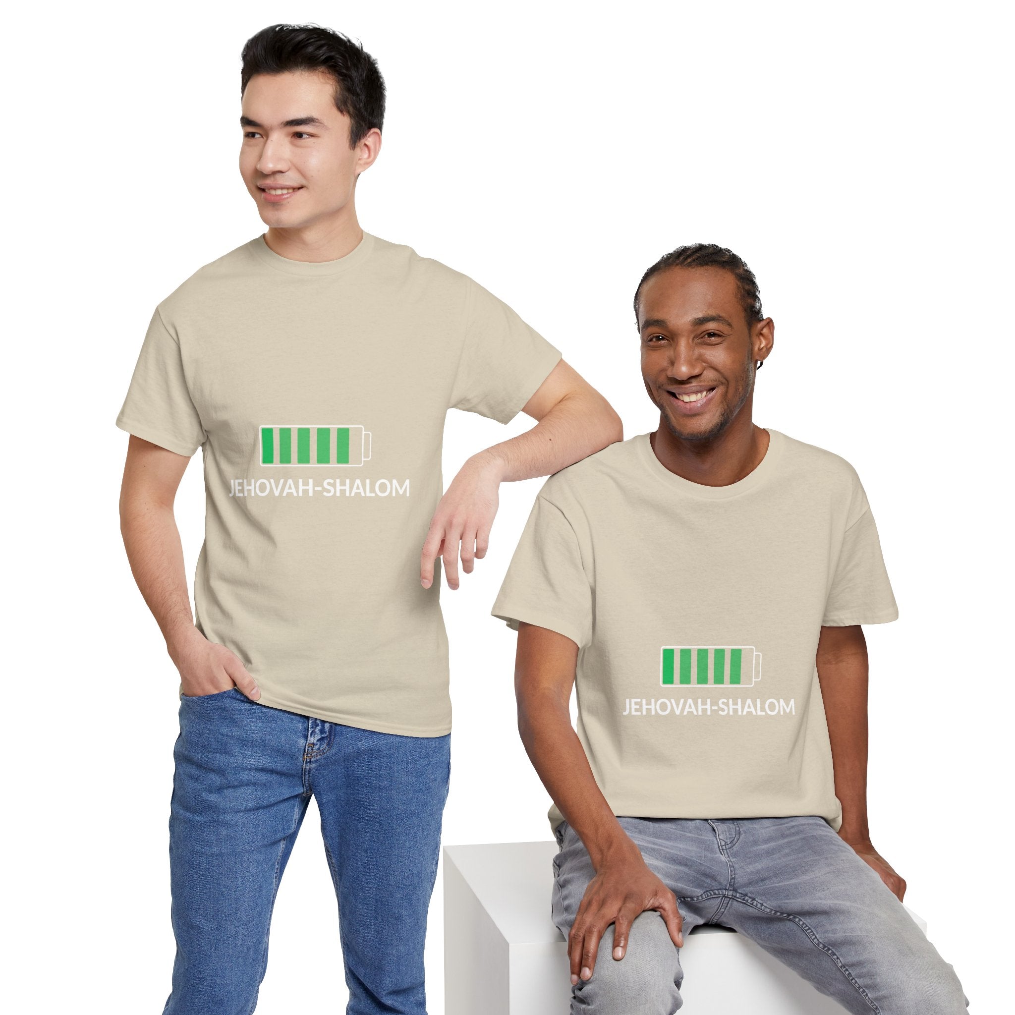 Jehovah-Shalom Battery Graphic Tee — Christian Faith Peace T-Shirt