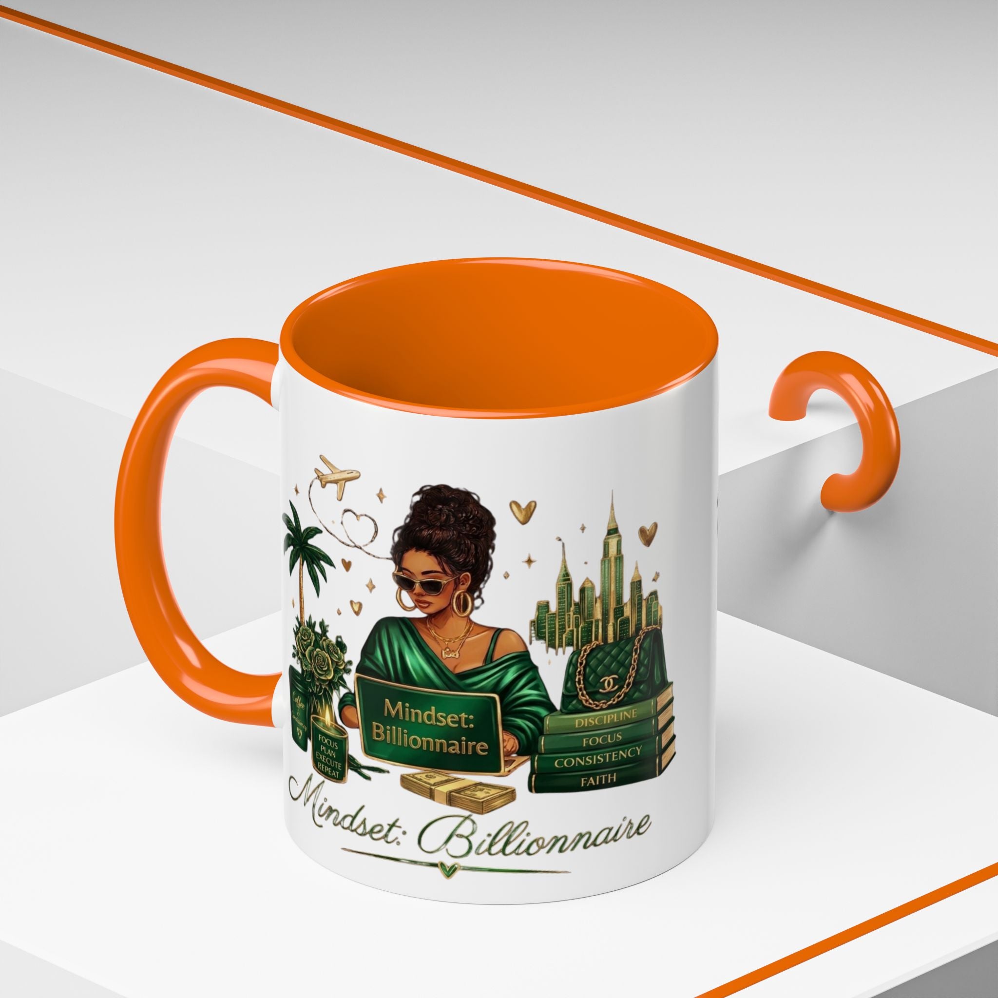 Mindset: Billionaire Accent Coffee Mug — Inspirational Black Woman Design