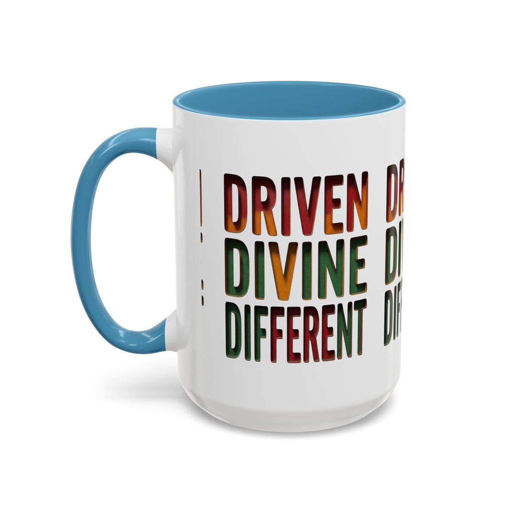 Driven Divine Different Accent Coffee Mug – Inspirational Rasta Color Typography (11/15oz)