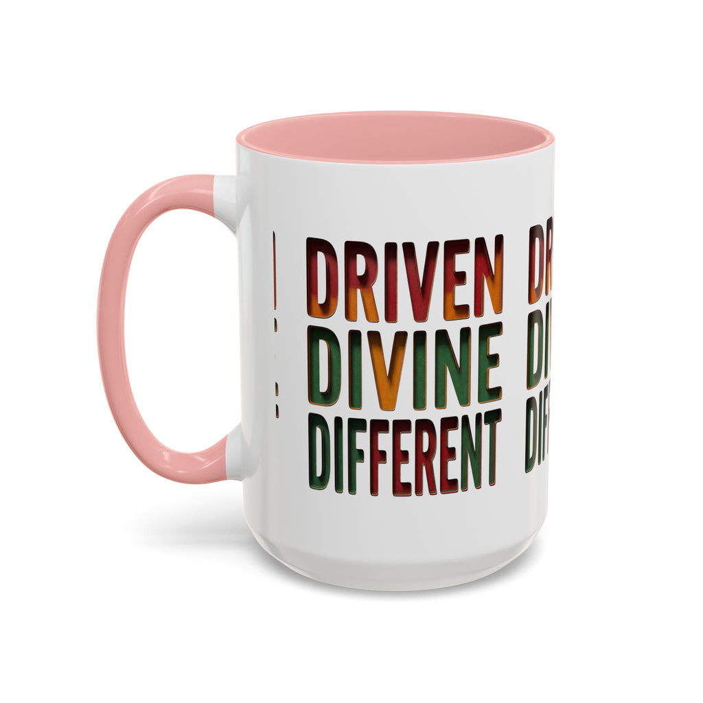 Driven Divine Different Accent Coffee Mug – Inspirational Rasta Color Typography (11/15oz)