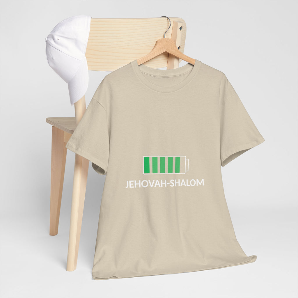 Jehovah-Shalom Battery Graphic Tee — Christian Faith Peace T-Shirt