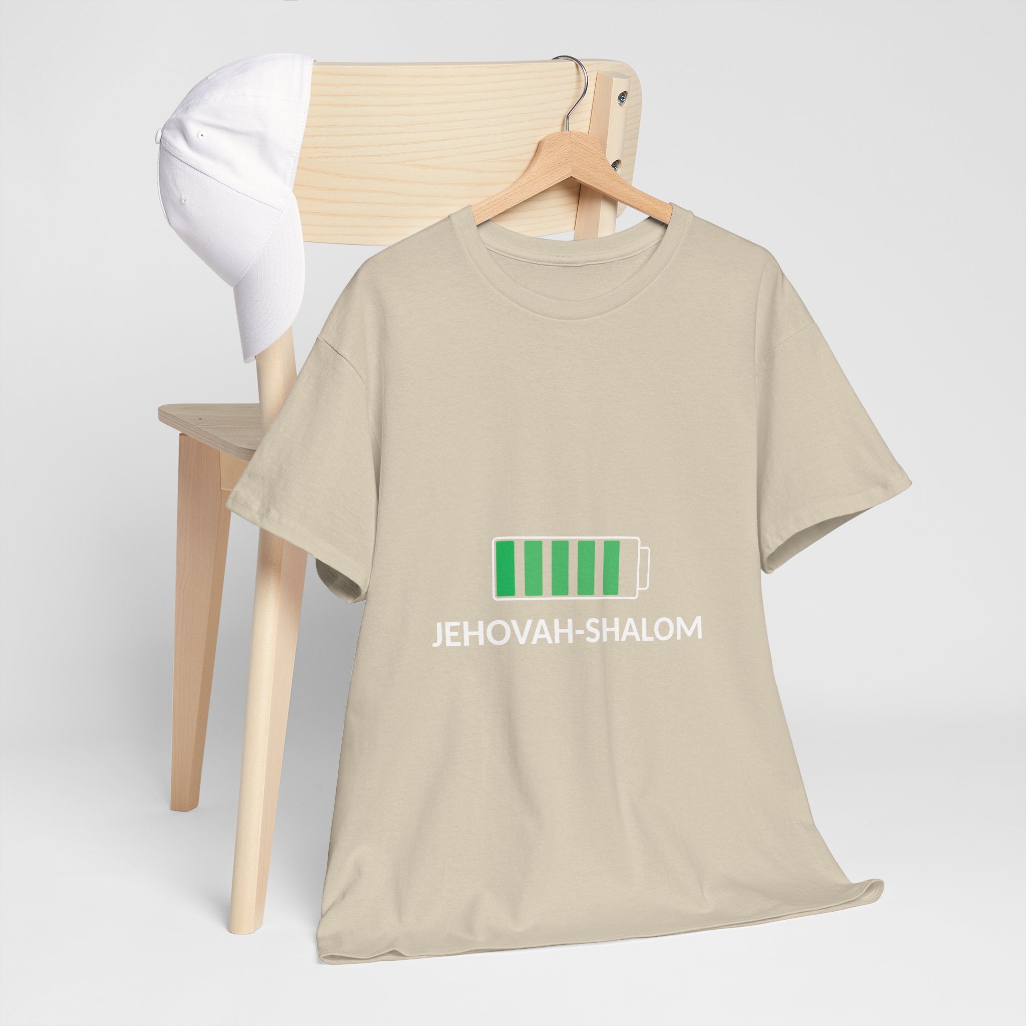 Jehovah-Shalom Battery Graphic Tee — Christian Faith Peace T-Shirt