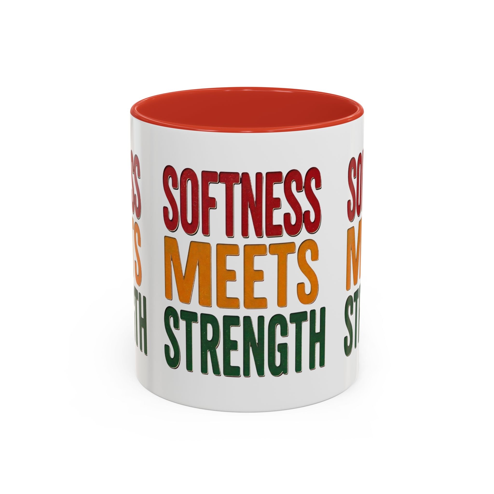 Softness Meets Strength Accent Coffee Mug — Inspirational Retro Typography 11/15oz