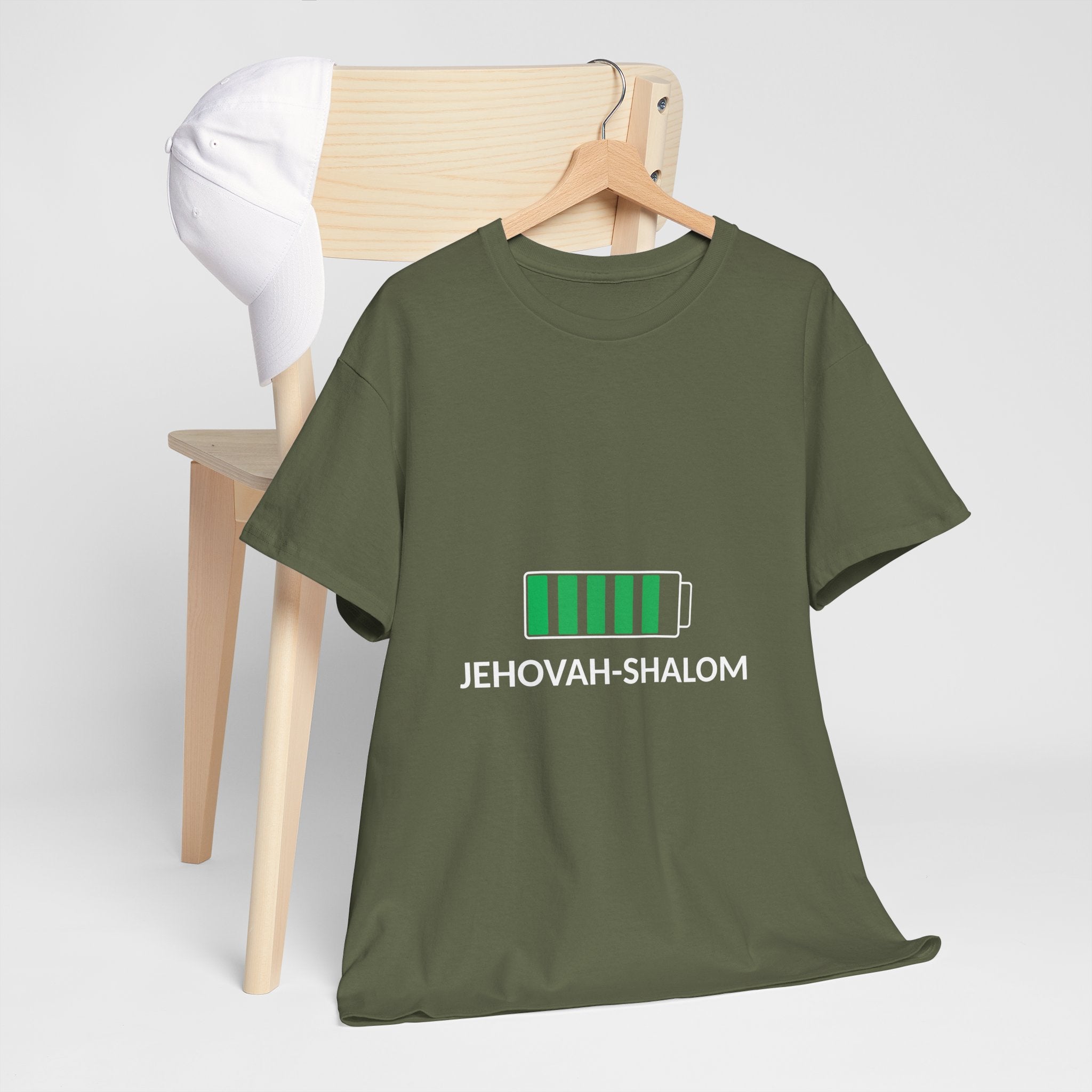 Jehovah-Shalom Battery Graphic Tee — Christian Faith Peace T-Shirt