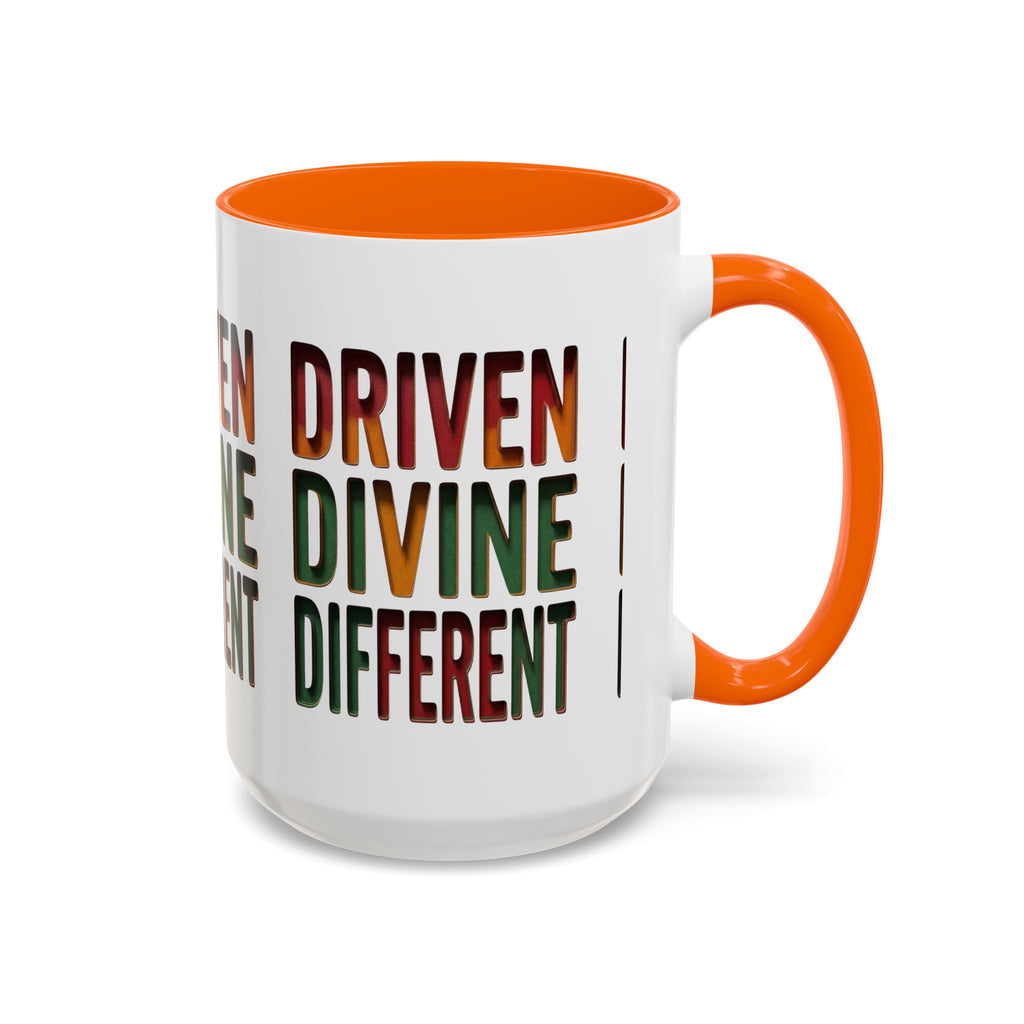 Driven Divine Different Accent Coffee Mug – Inspirational Rasta Color Typography (11/15oz)