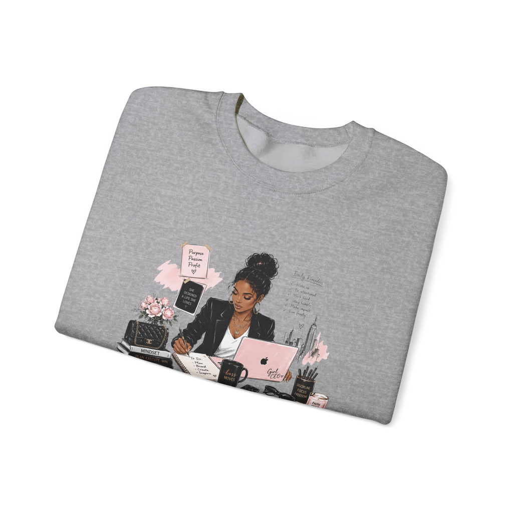 Crewneck Sweatshirt — Girl Boss Desk Illustration (“My Life, Mental Health”)