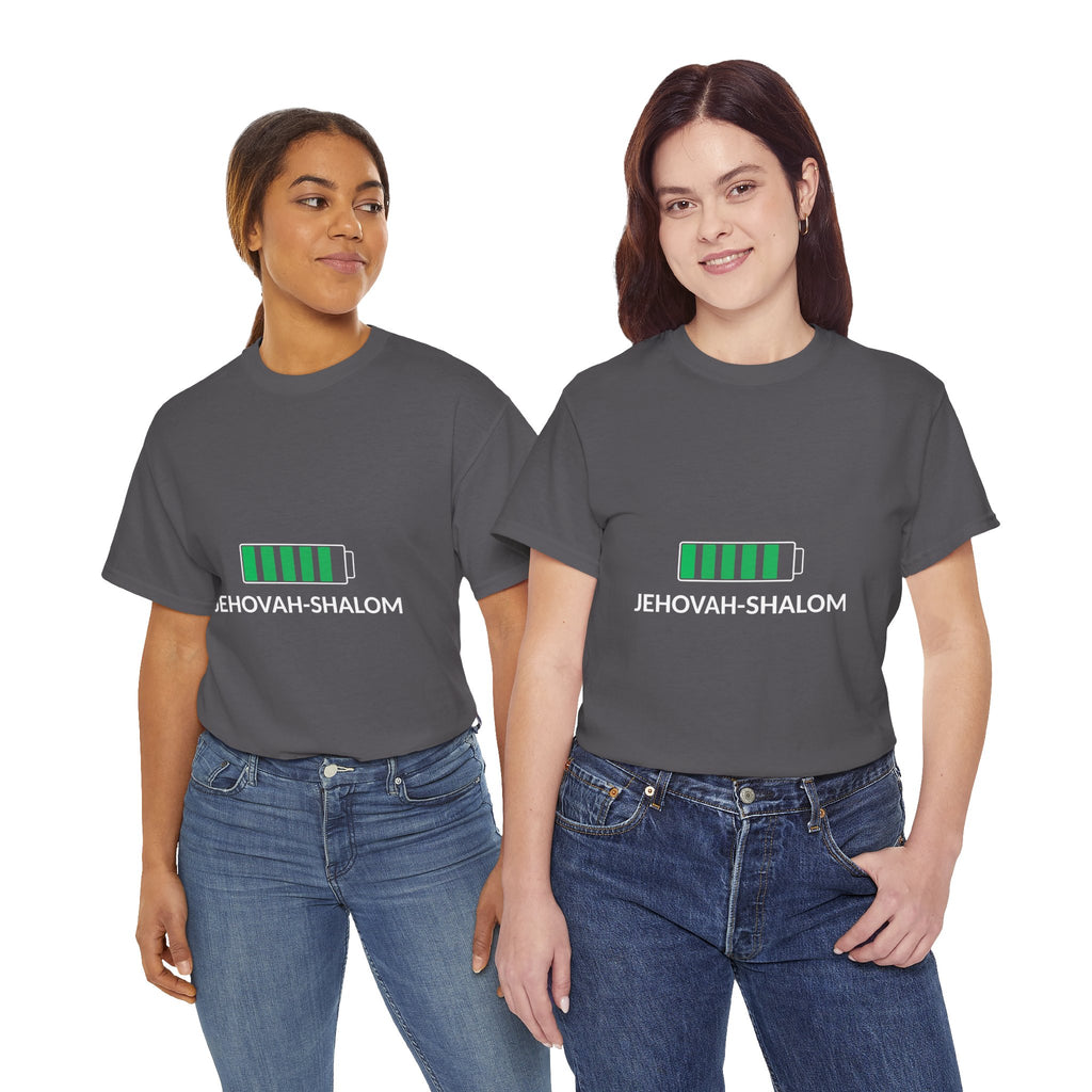 Jehovah-Shalom Battery Graphic Tee — Christian Faith Peace T-Shirt