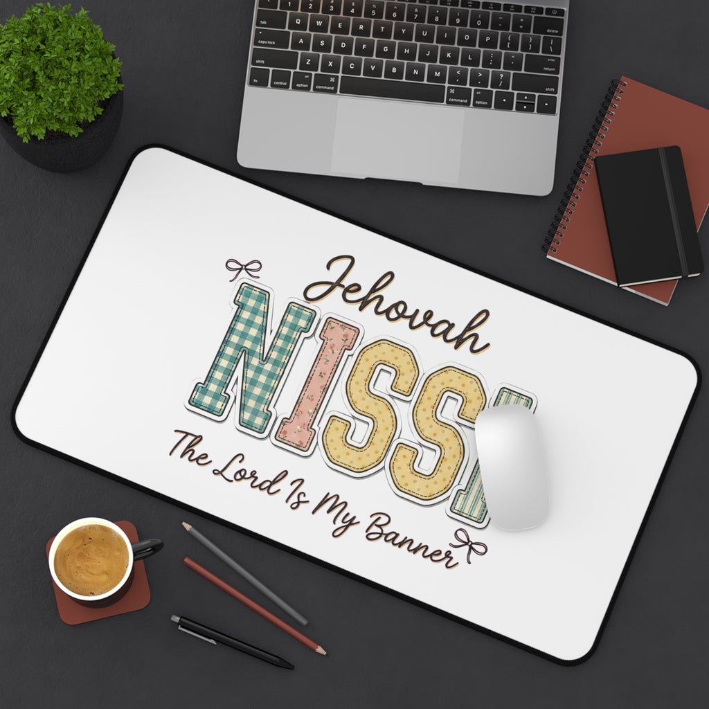 Jehovah Nissi Desk Mat — 'The Lord Is My Banner' Christian Desk Pad