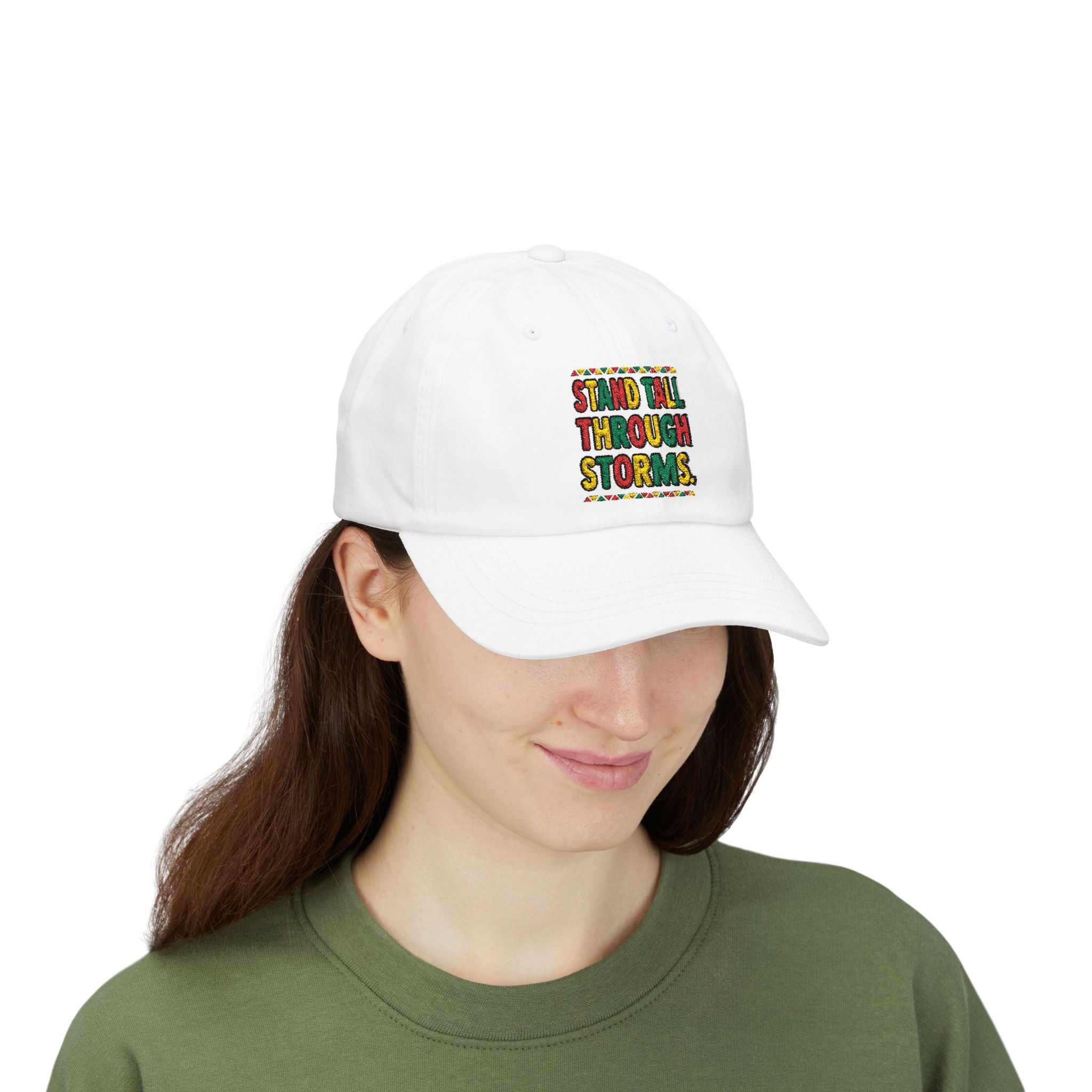 Dad Cap — "Stand Tall Through Storms" Embroidered Motivational Hat