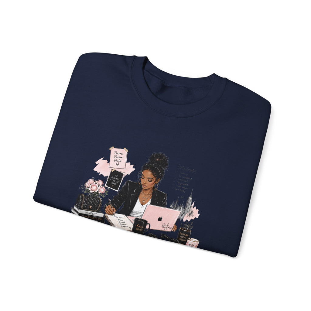 Crewneck Sweatshirt — Girl Boss Desk Illustration (“My Life, Mental Health”)