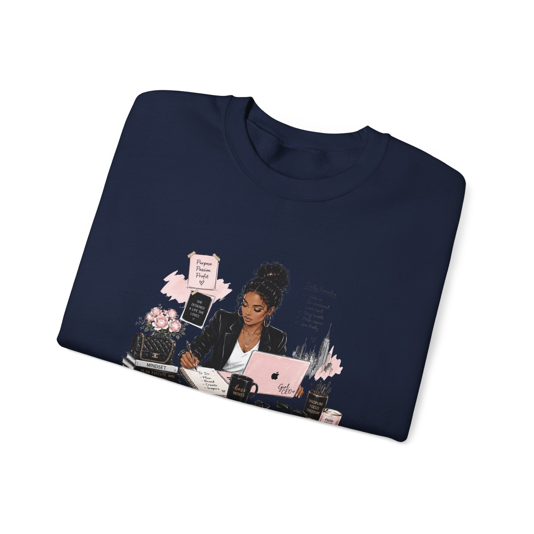 Crewneck Sweatshirt — Girl Boss Desk Illustration (“My Life, Mental Health”)