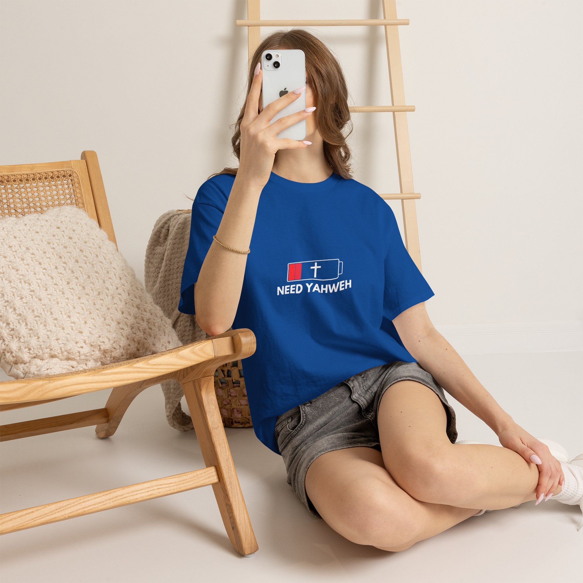 Christian T-Shirt - Low Battery Cross Design "Need Yahweh" Faith Tee