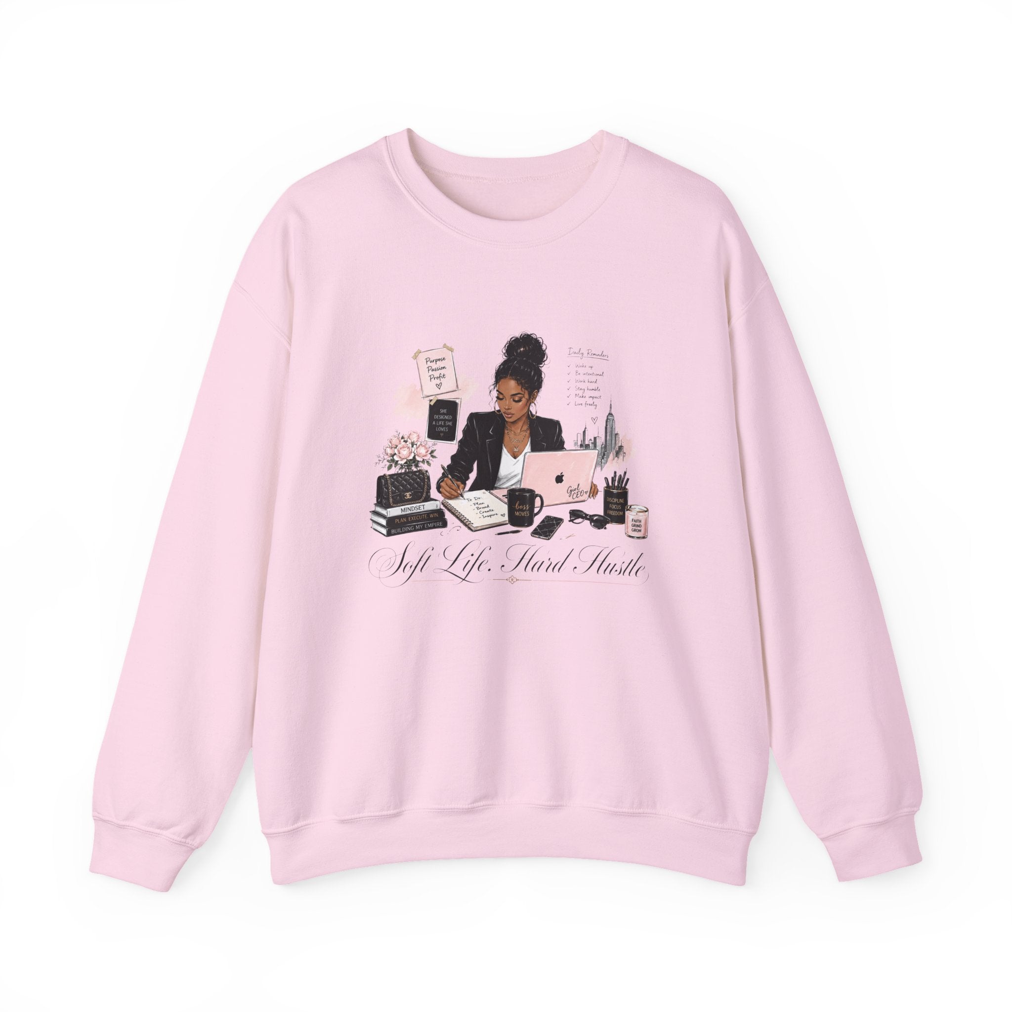 Crewneck Sweatshirt — Girl Boss Desk Illustration (“My Life, Mental Health”)