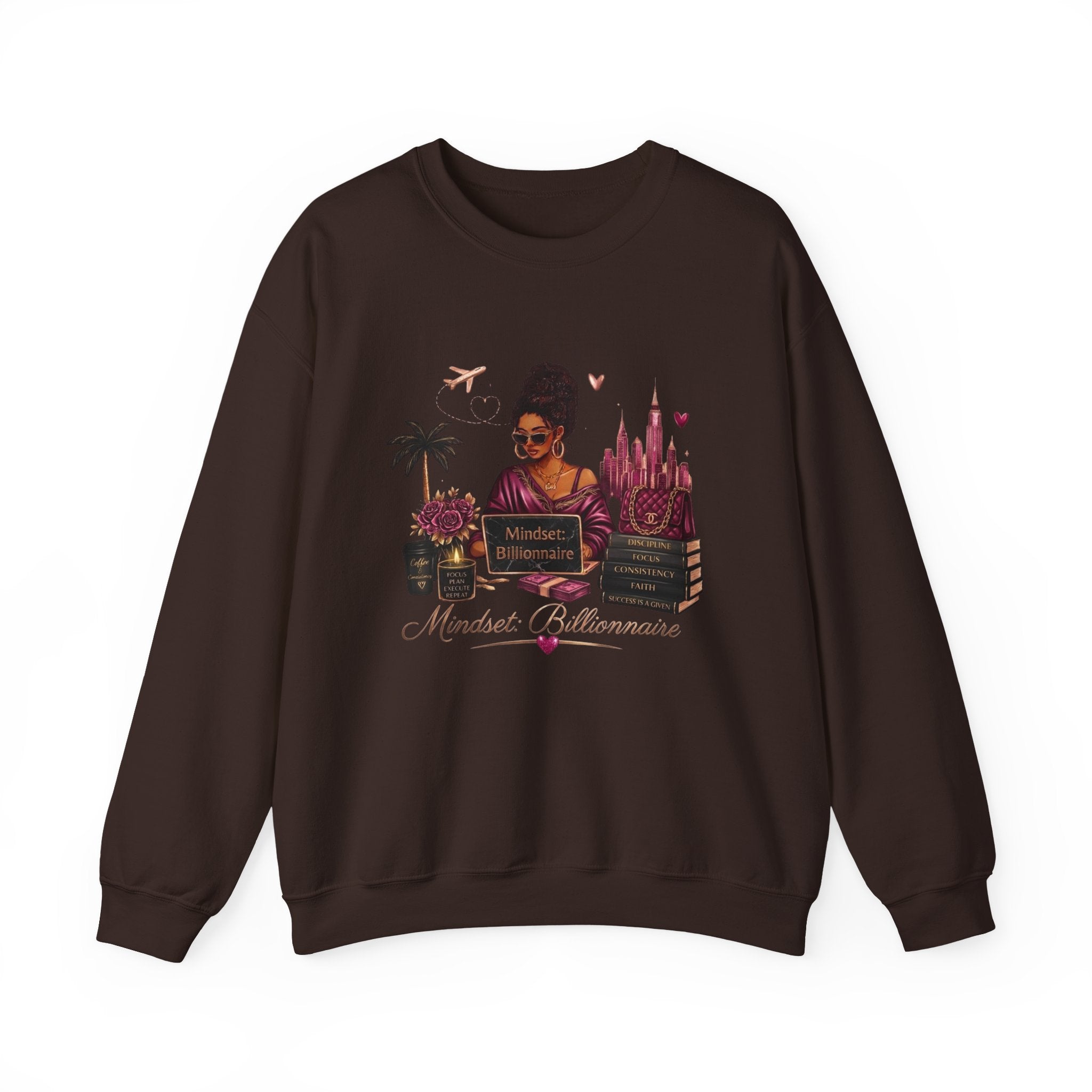Crewneck Sweatshirt — Mindset Millionaire Graphic (Woman, Books & Travel)
