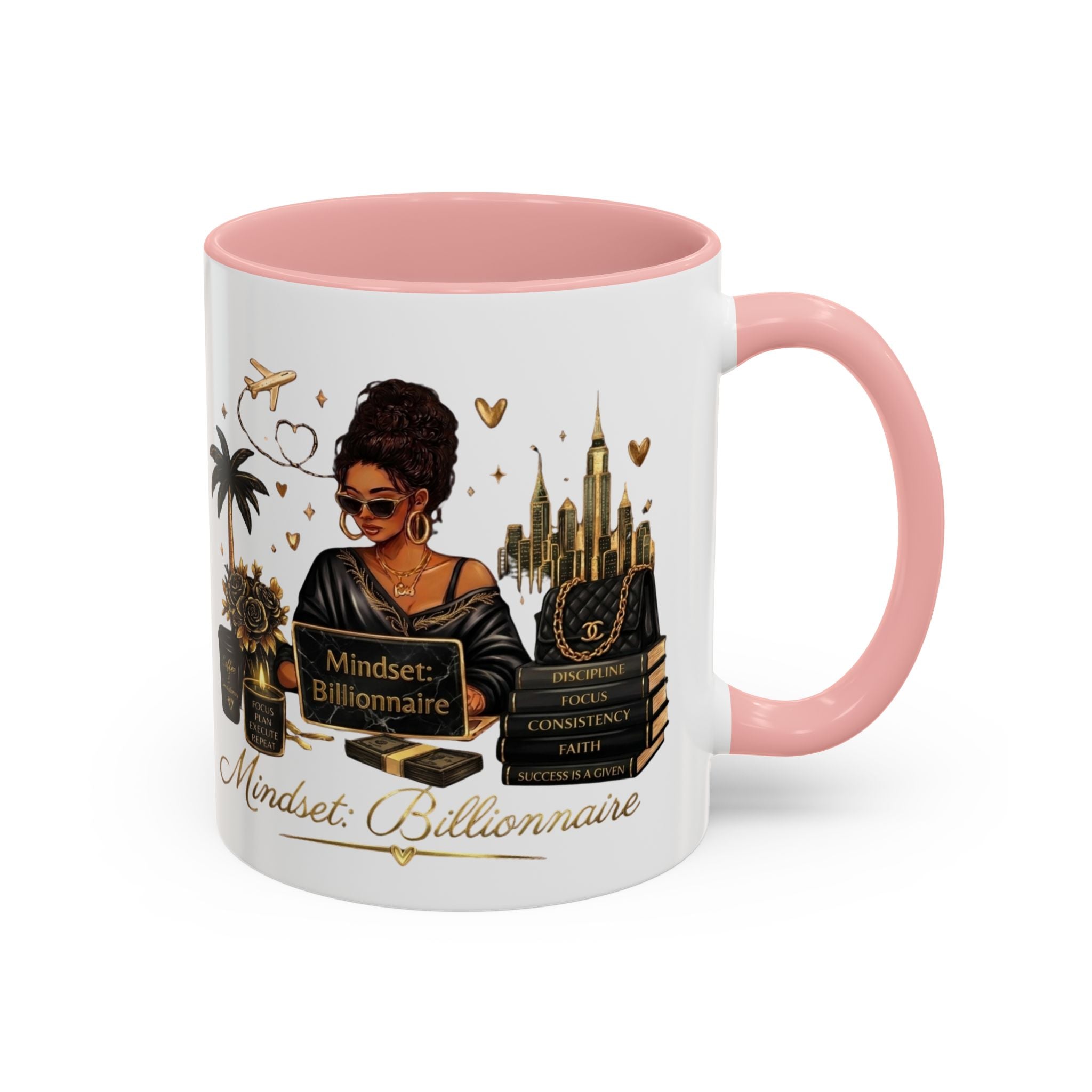 Mindset: Billionaire Accent Coffee Mug — Inspirational Black Woman Design (11/15 oz)