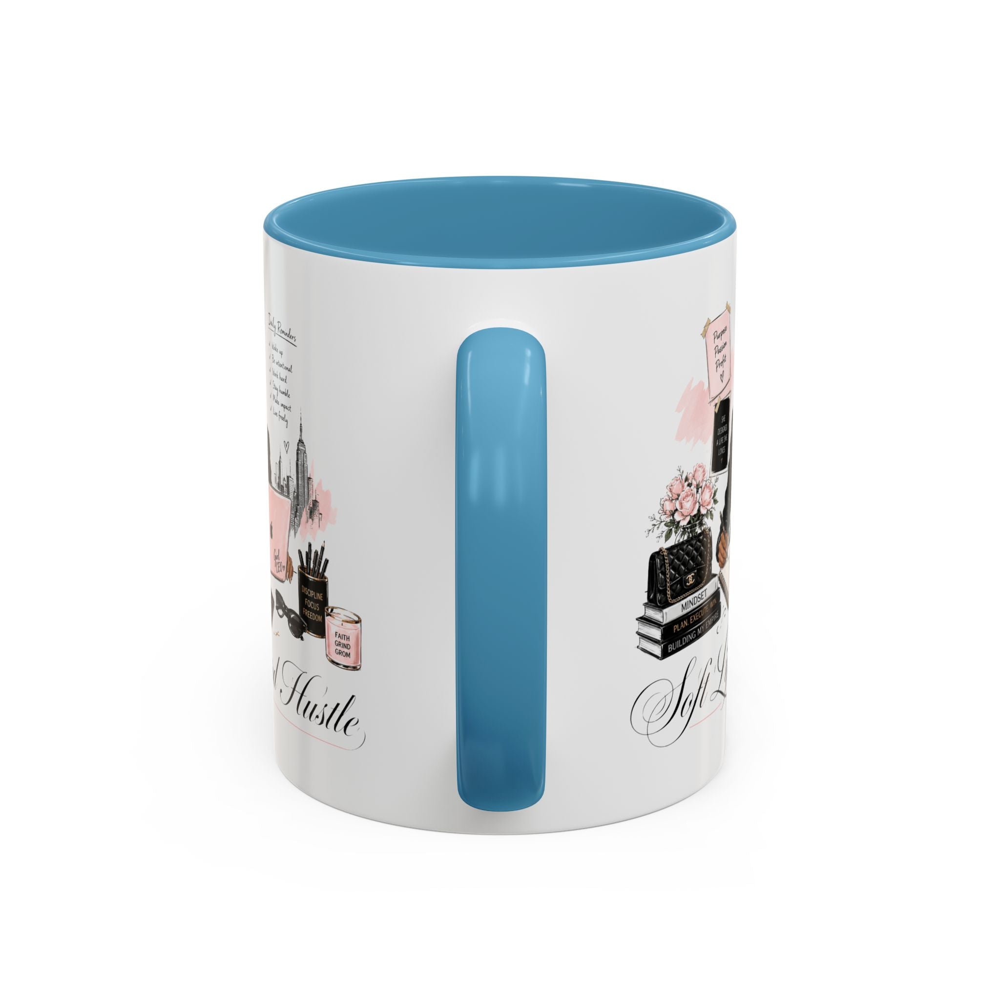Soft Life, Hard Hustle Accent Coffee Mug – Pink & Black Motivational Office Gift