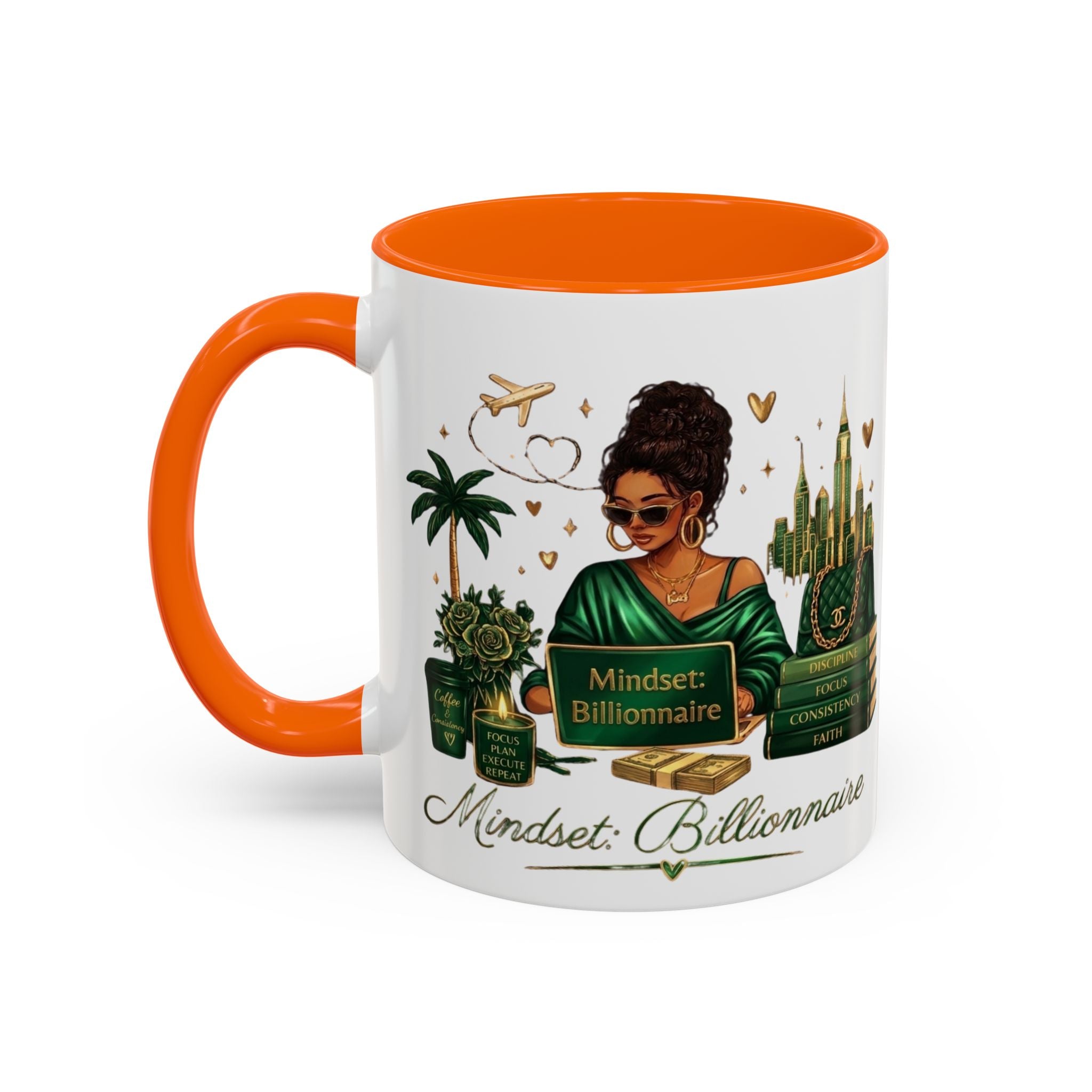 Mindset: Billionaire Accent Coffee Mug — Inspirational Black Woman Design
