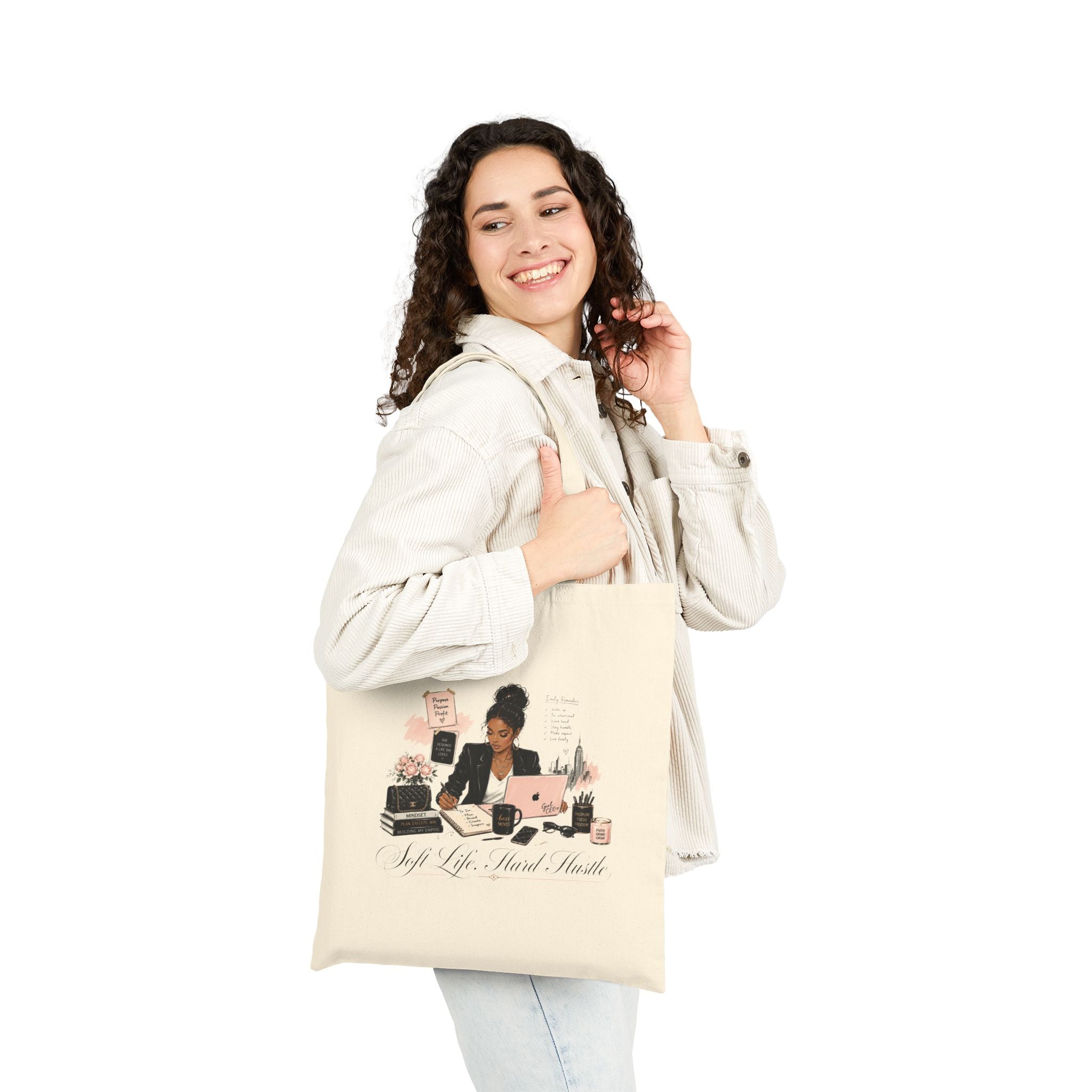 Canvas Tote Bag — "Boss Lady" Work Desk Illustration