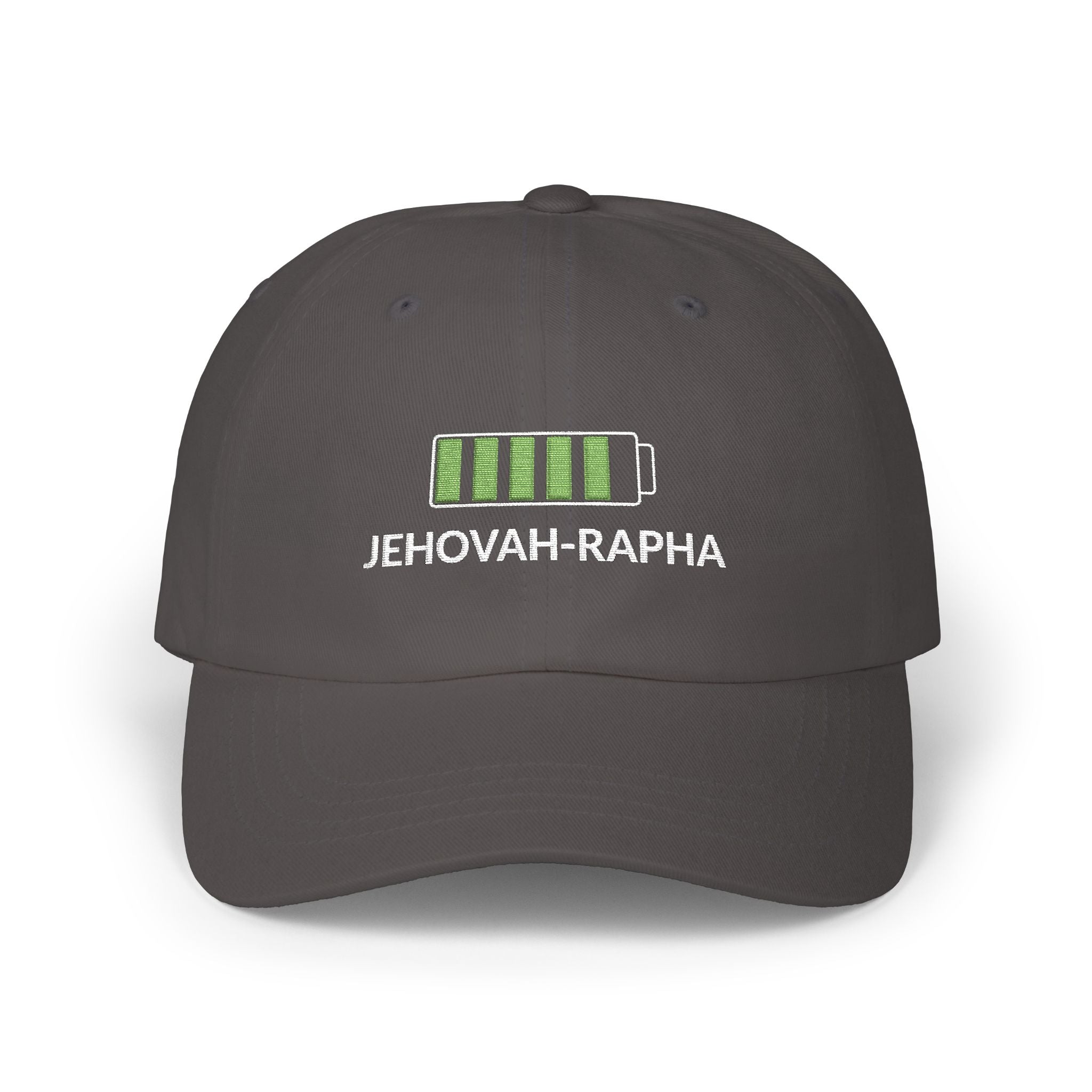 Classic Dad Cap – "Jehovah Rapha" Battery-Bar Faith Baseball Hat