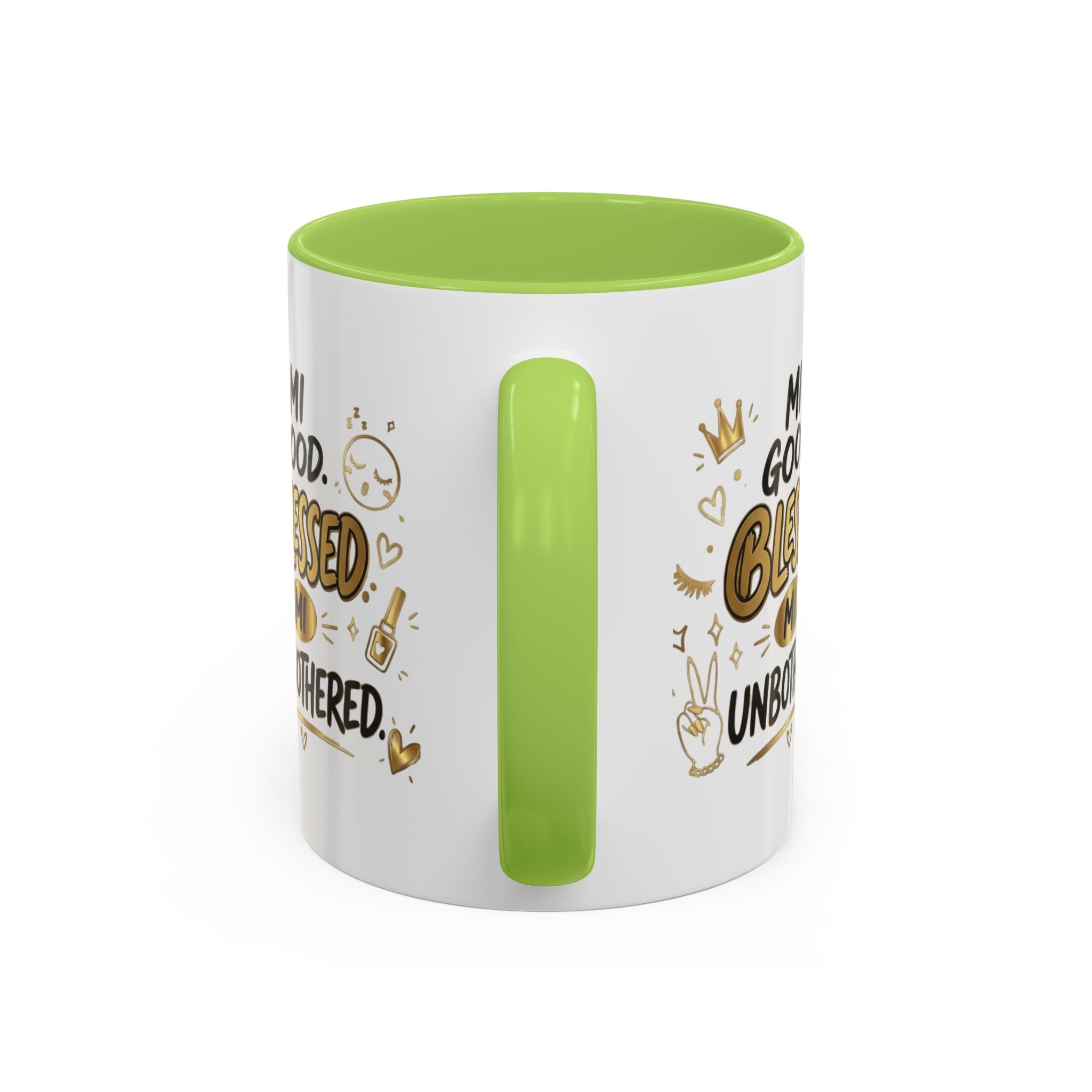 Blessed & Unbothered Accent Coffee Mug — "Mi Good, Blessed, Mi Unbothered"