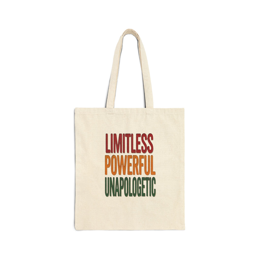 Limitless Powerful Unapologetic Tote, Juneteenth Pan-African Colors, Black Pride Canvas