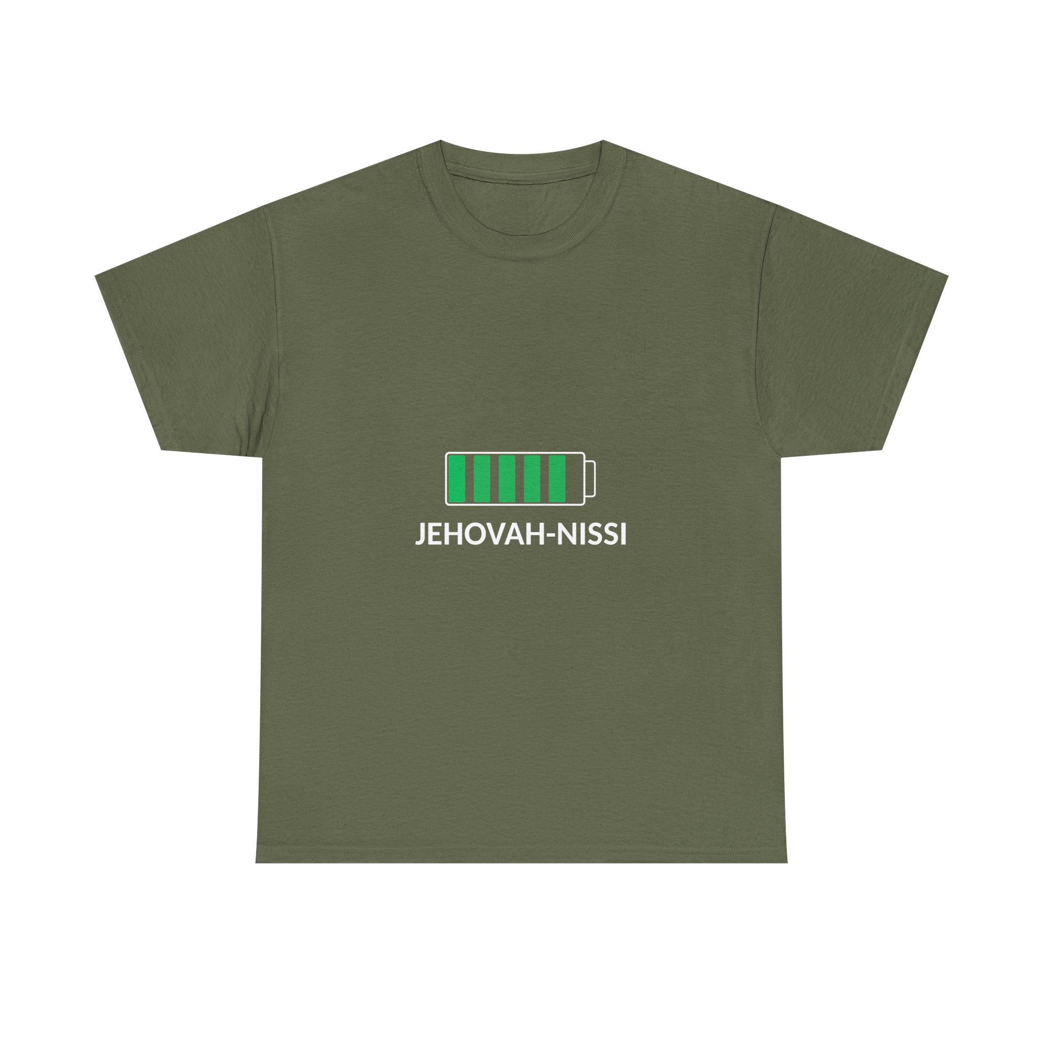 Jehovah-Nissi Battery Tee — Christian Faith Graphic T-Shirt