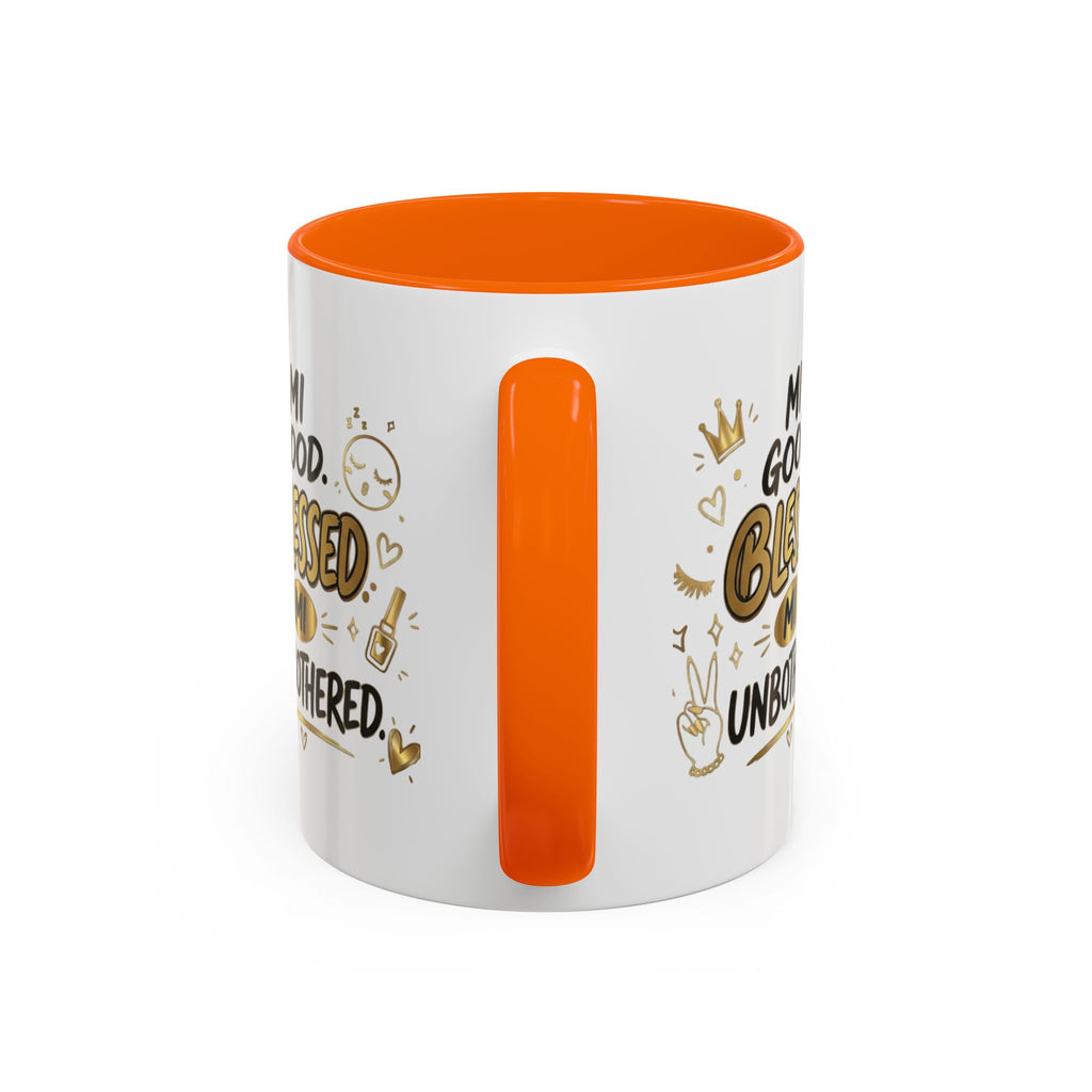 Blessed & Unbothered Accent Coffee Mug — "Mi Good, Blessed, Mi Unbothered"