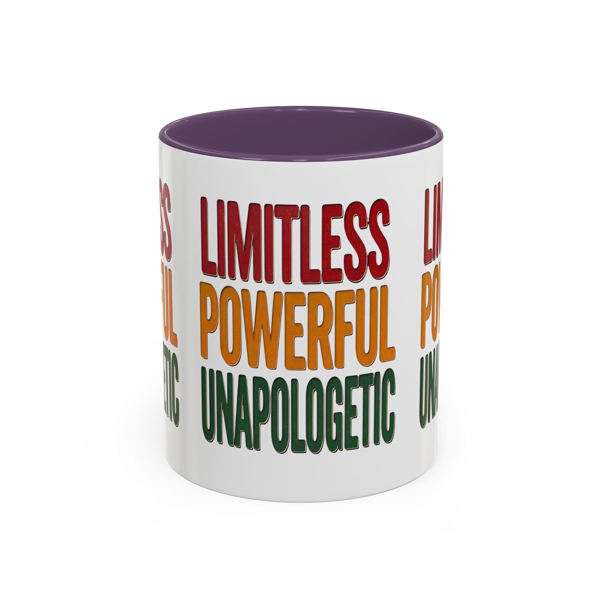 Accent Mug — "Limitless Powerful Unapologetic" Motivational Coffee Cup