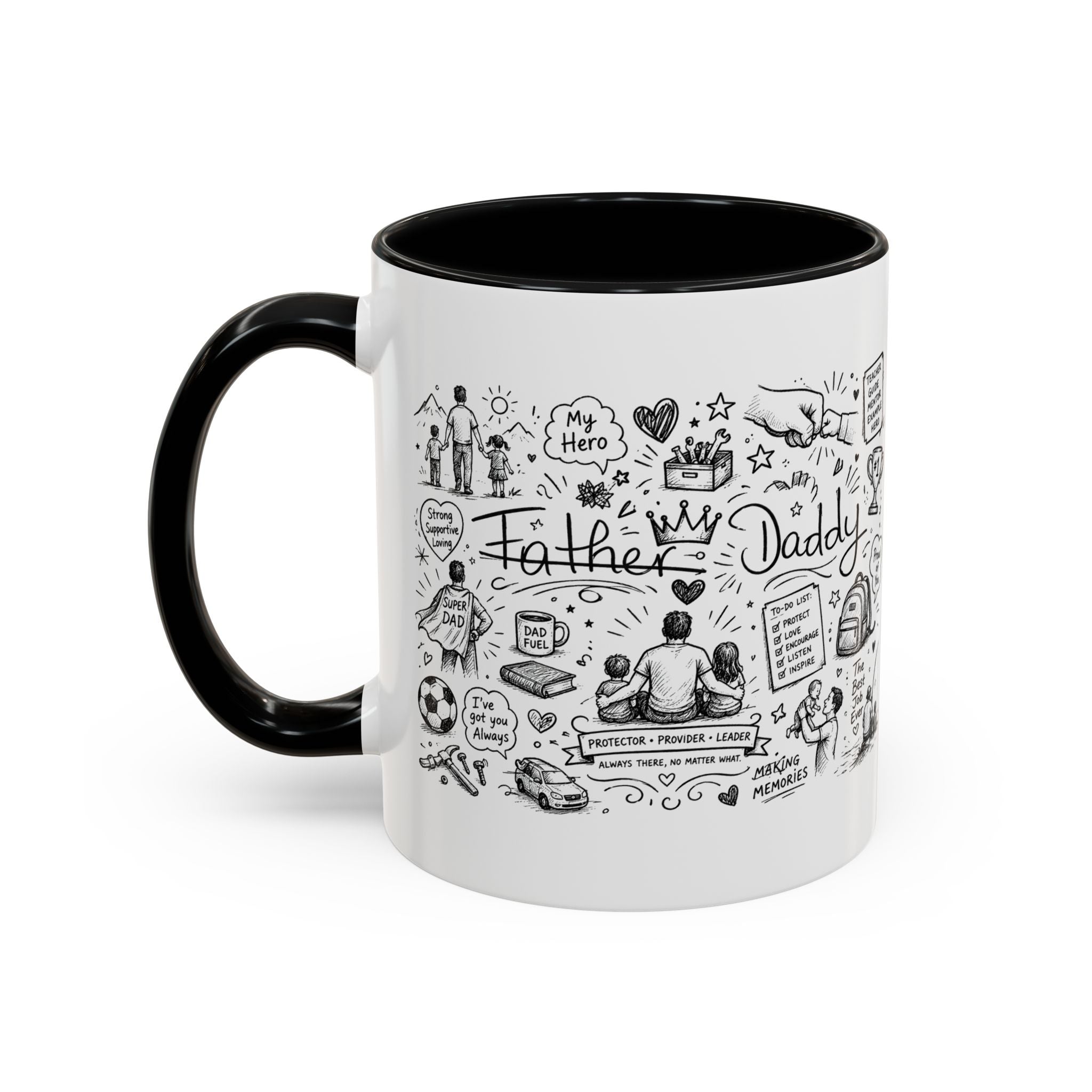 Father/Daddy Illustrated Memory Coffee Mug — Black Accent 11/15oz