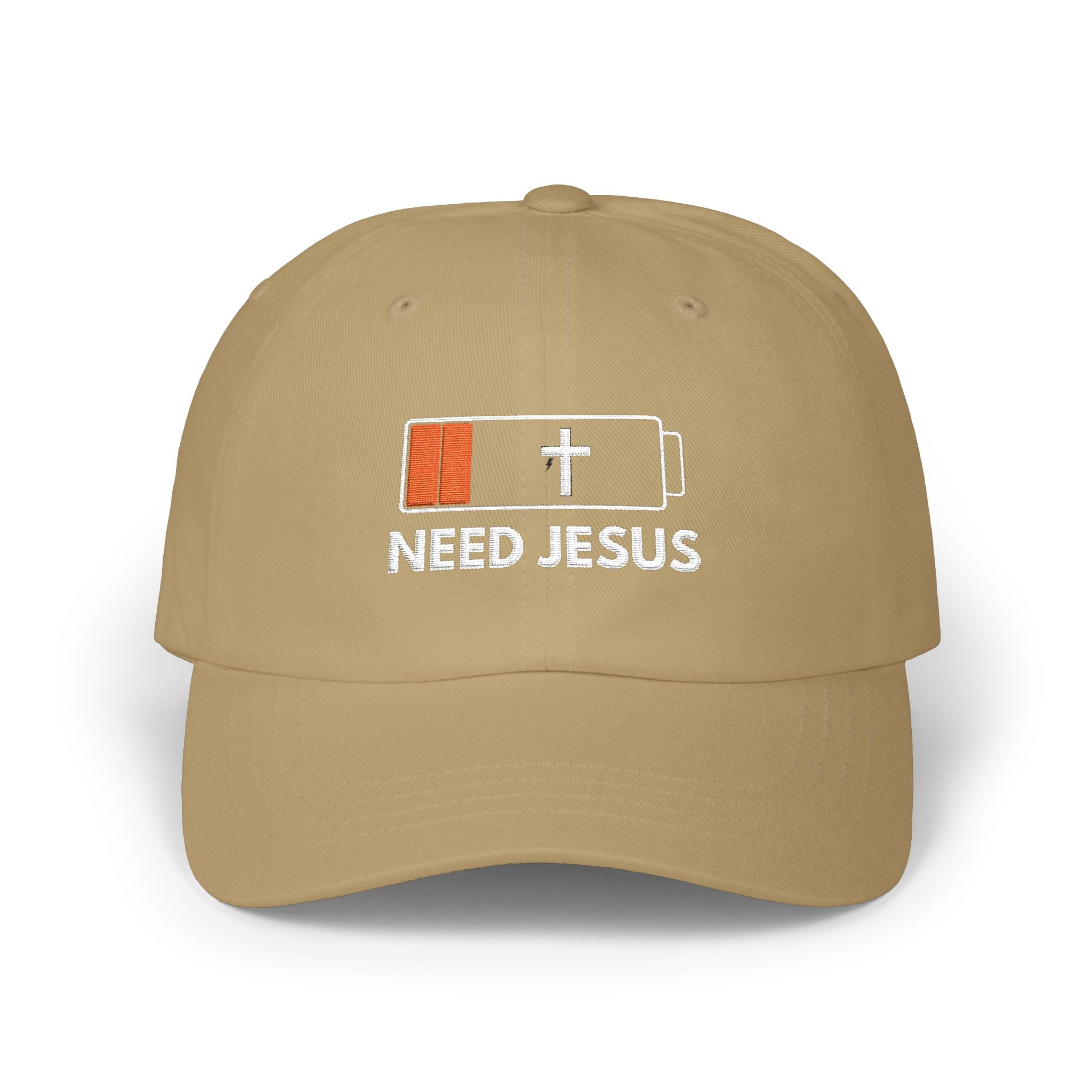 Dad Cap — Low Battery Cross 'Need Jesus' Embroidered Christian Hat