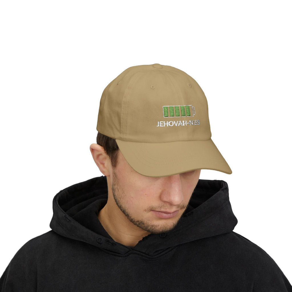 Dad Cap — "Low Battery" Green Charge Embroidered Hat