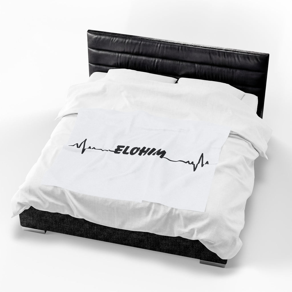 Velveteen Plush Blanket — Minimal 'ELOHIM' Heartbeat Design, Soft Cozy Throw for Home & Gift