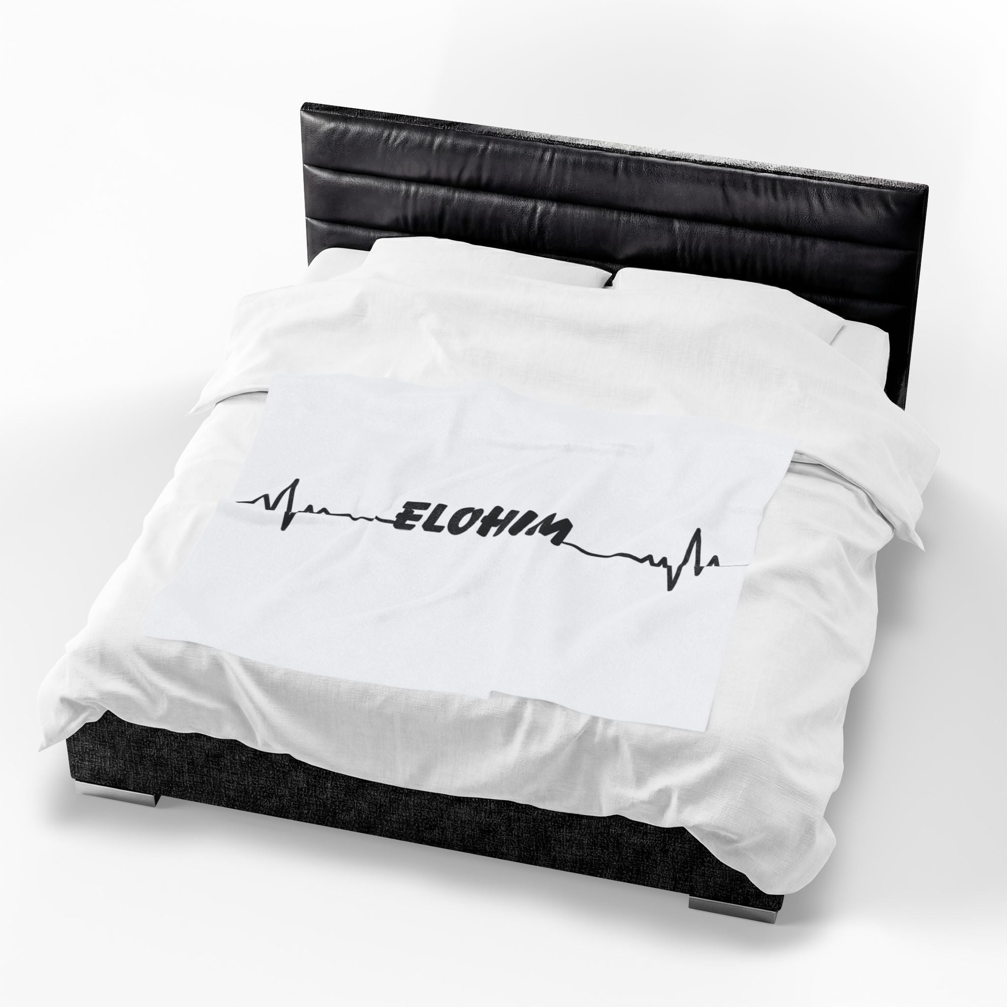 Velveteen Plush Blanket — Minimal 'ELOHIM' Heartbeat Design, Soft Cozy Throw for Home & Gift