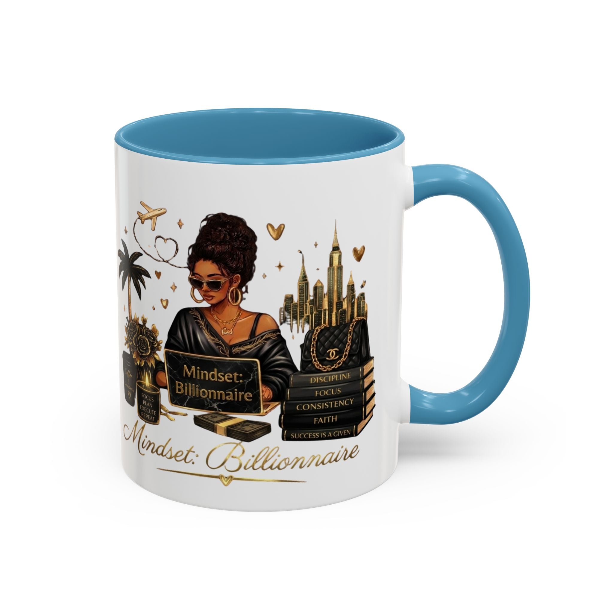 Mindset: Billionaire Accent Coffee Mug — Inspirational Black Woman Design (11/15 oz)