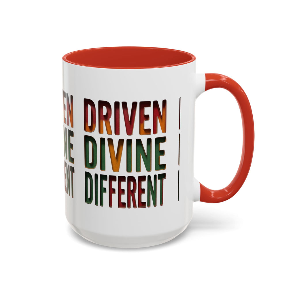 Driven Divine Different Accent Coffee Mug – Inspirational Rasta Color Typography (11/15oz)